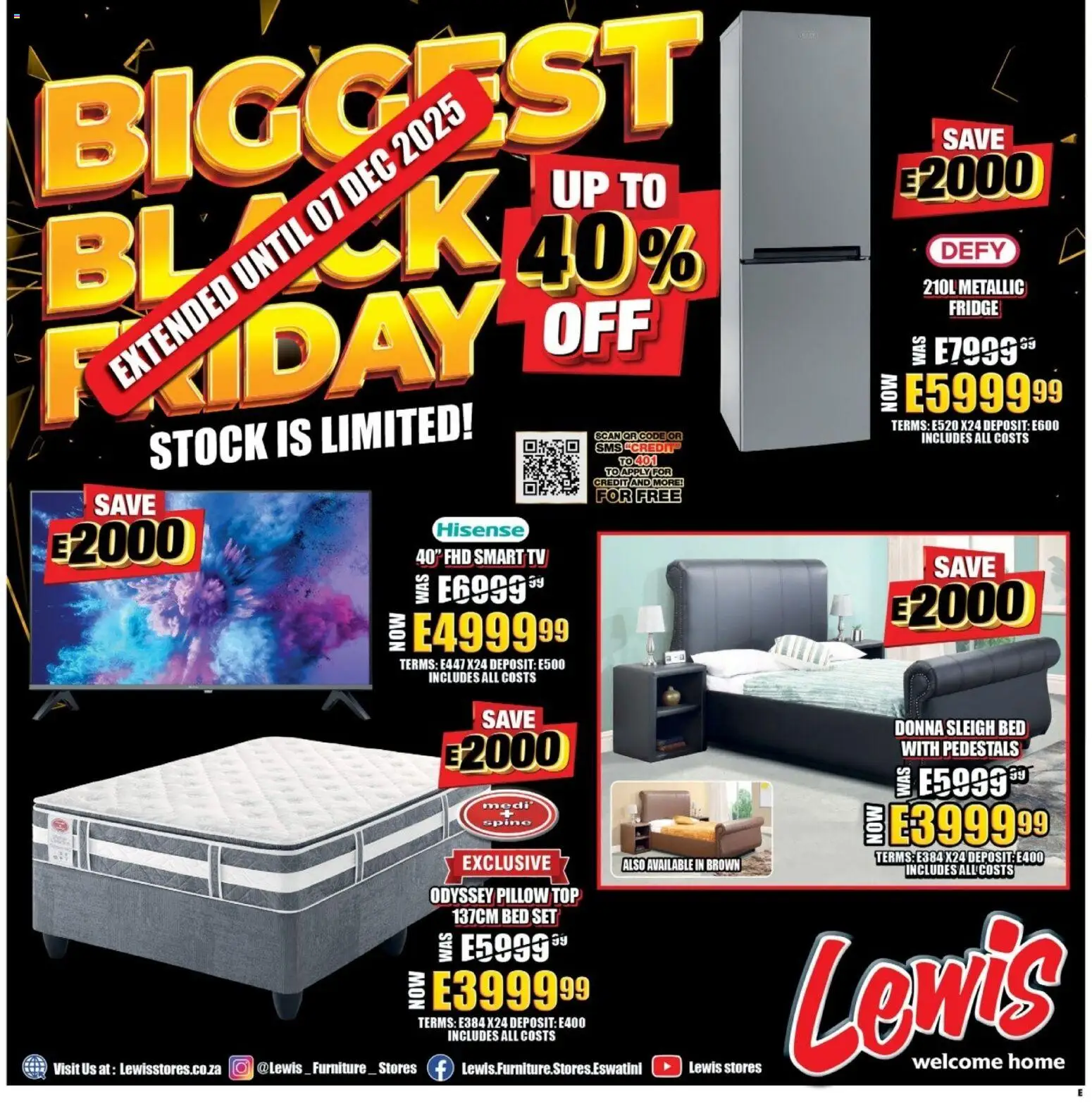 New Lewis Stores catalogue – valid from 01.12.2025 | Page: 1 | Products: Bed, Pillow, TV, Stock