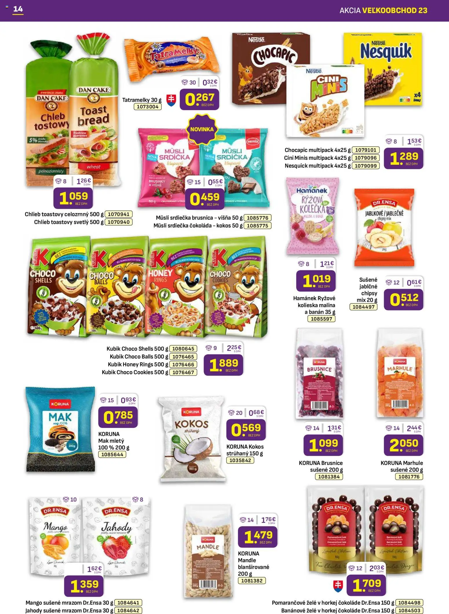 Nové Libex akcie – leták je platný od 17.11.2025 | Strana: 14 | Produkty: Chlieb, Chipsy, Mango, Mandle