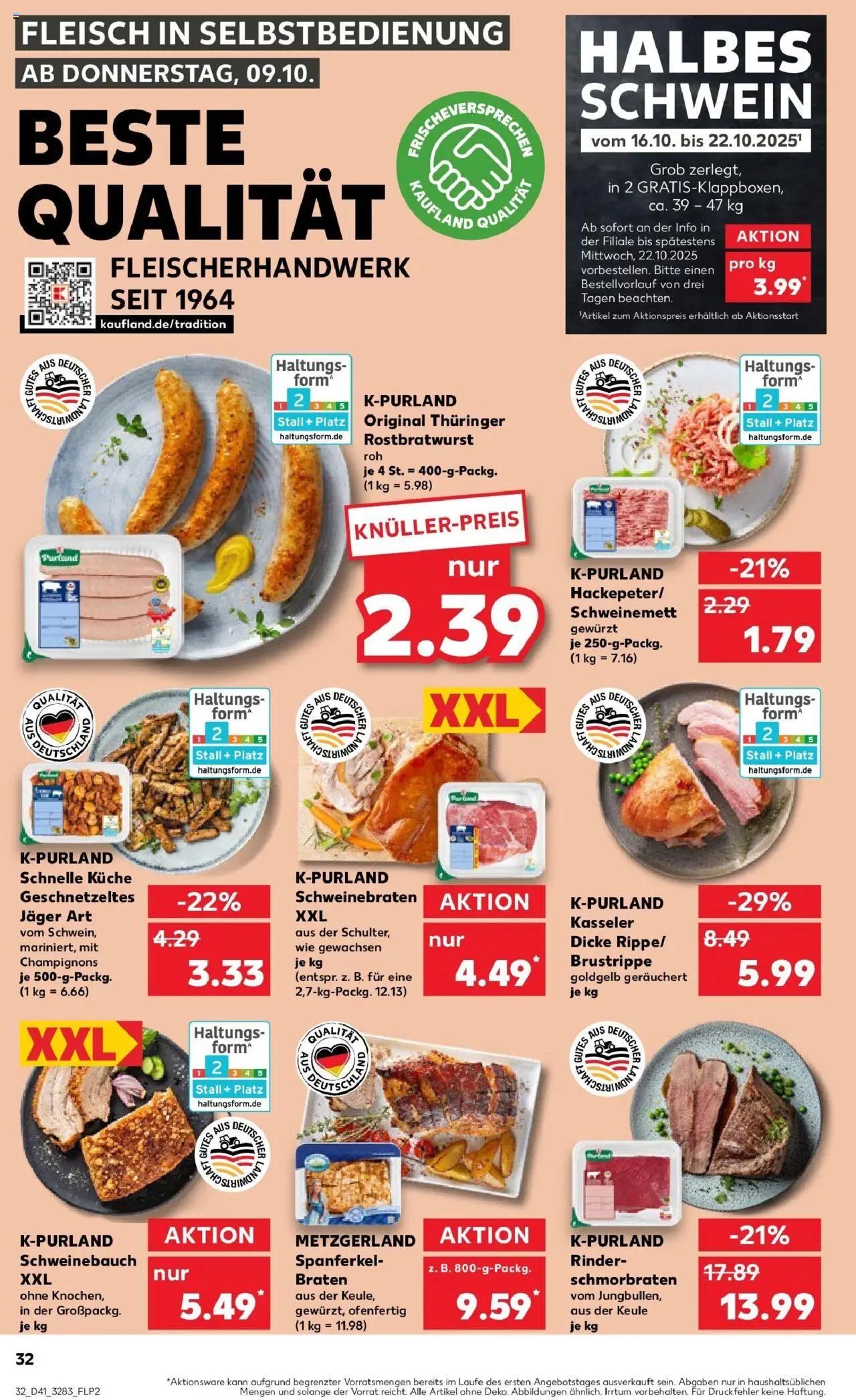 Kaufland prospekt Berlin	 – gültig ab 13.10.2025 | Seite: 32 | Produkte: Schweinebauch, Küche, Champignons, Fleisch