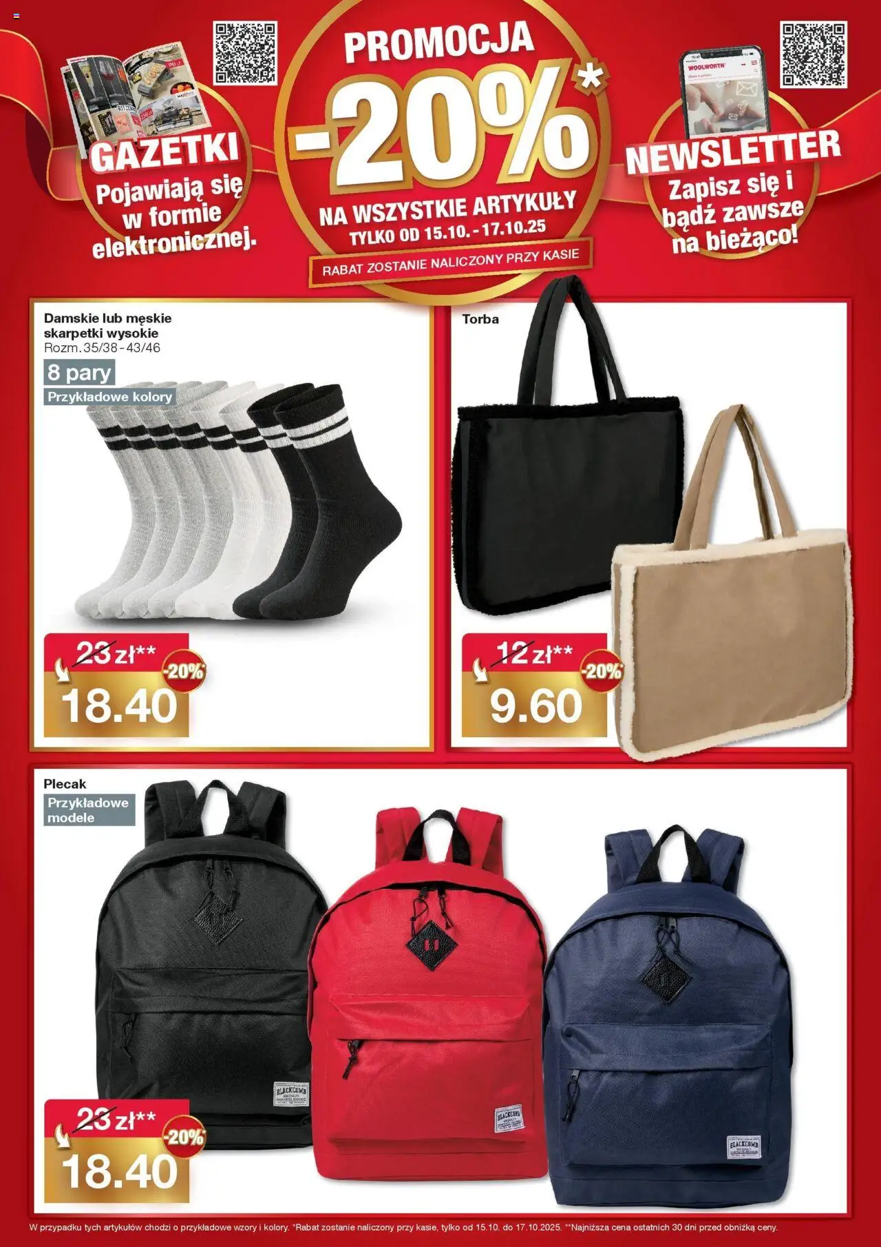 Woolworth Gazetka - Już w Dąbrowa Górnicza od 15.10.2025 | Strona: 4 | Produkty: Plecak, Skarpetki, Torba
