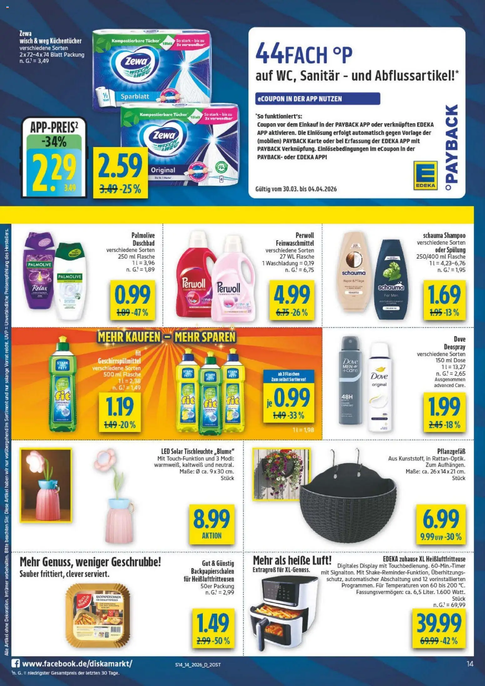 Diska - Diska Angebote Sachsen-Thüringen KW14 – gültig ab 30.03.2026 | Seite: 14 | Produkte: Spülung, Geschirrspülmittel, Deospray, Heißluftfritteuse