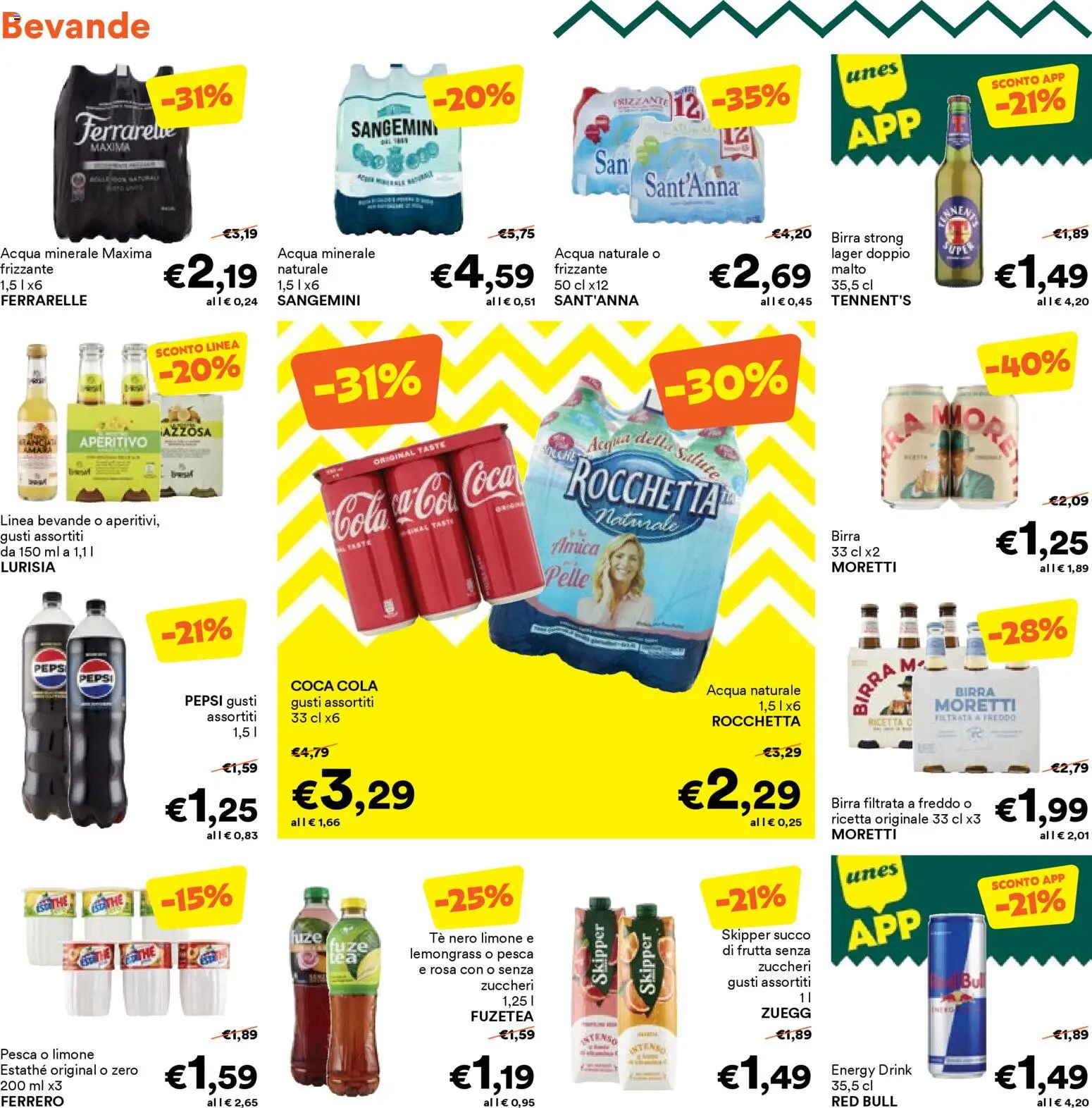 Volantino Unes del 06.04.2026 | Pagina: 14 | Prodotti: Birra, Tè, Acqua naturale, Red Bull