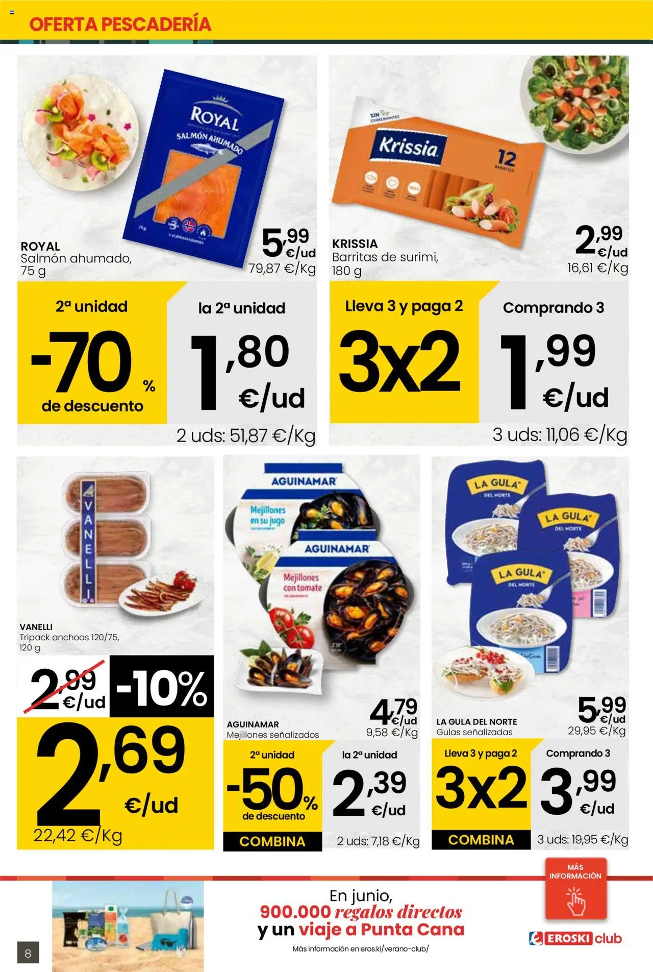 Eroski - Para conquistarte │ válido desde el 12.06.2025 | Página: 8 | Productos: Jugo, Salmón ahumado
