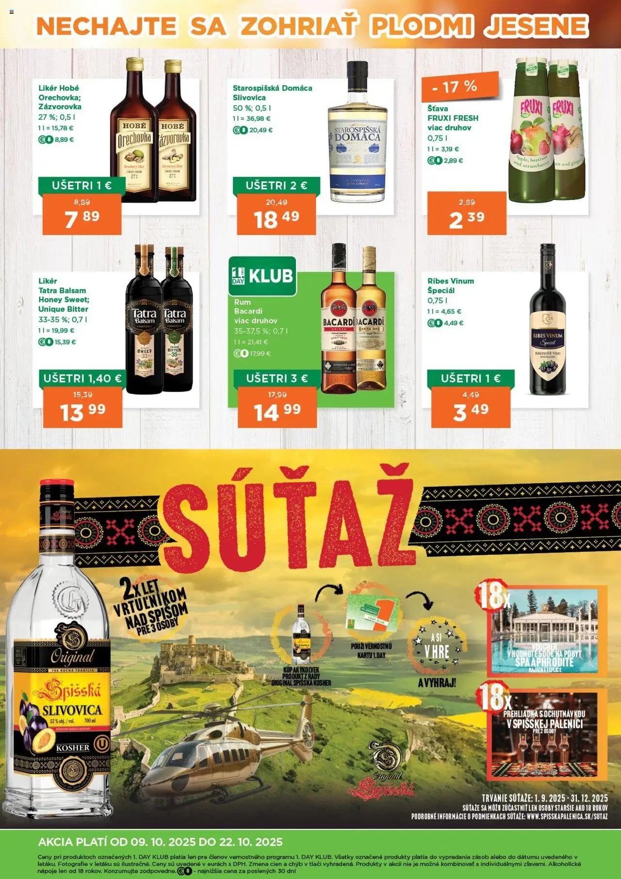 Nové 1day akcie – leták je platný od 09.10.2025 | Strana: 4 | Produkty: Víno, Slivovica, Bacardi