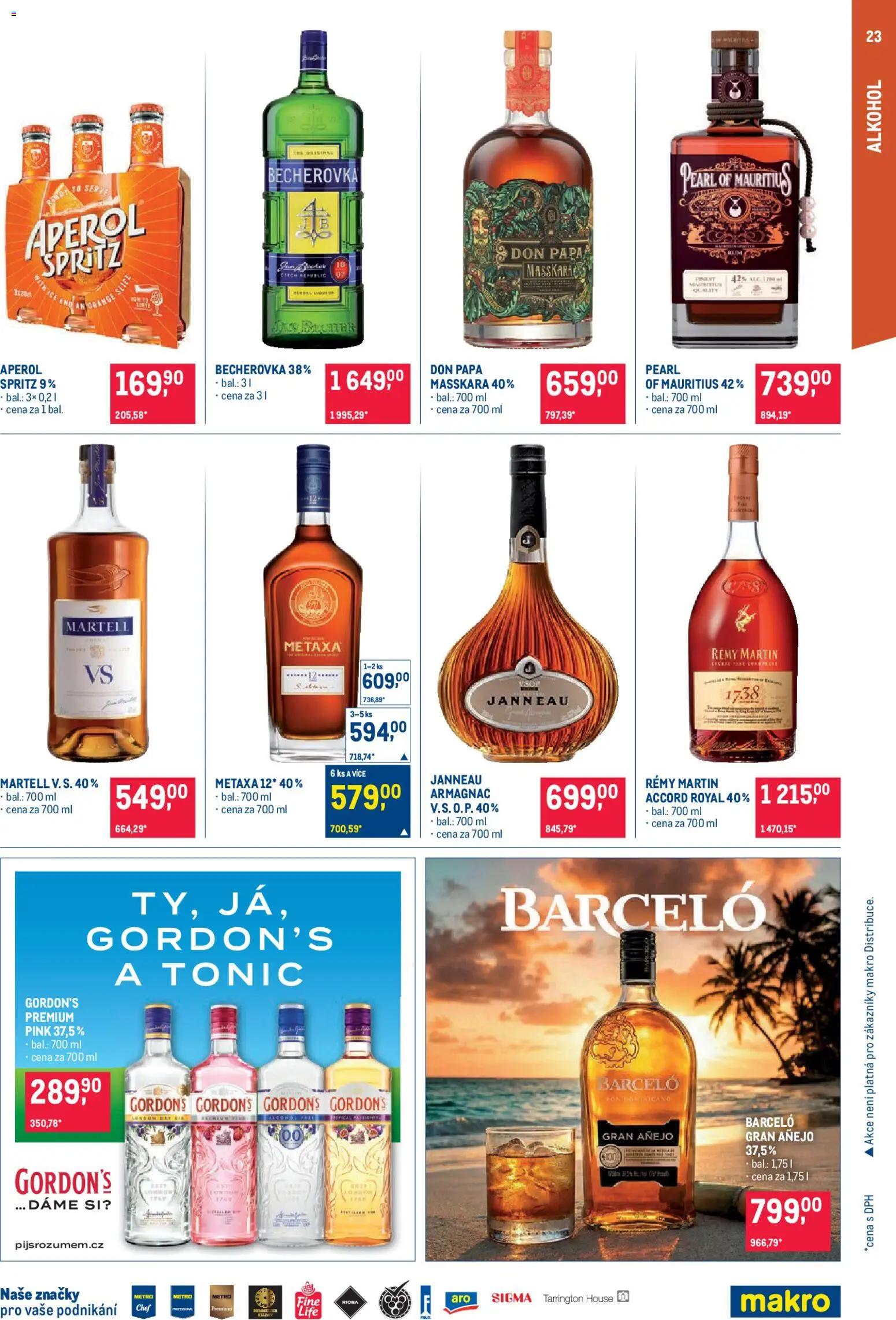 Makro leták - Pro milovníky jídla od 25.02.2026 | Strana: 23 | Produkty: Remy Martin, Finest, Spritz, Tonic