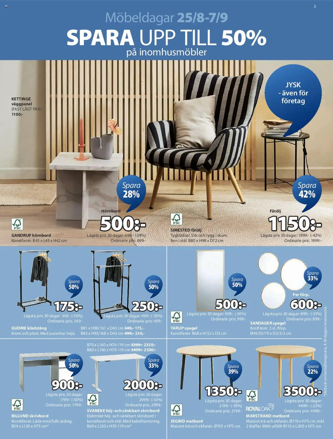 JYSK reklamblad aktuell från 25.08.2025 | Sida: 4 | Produkter: Skrivbord, Fåtölj, Låda, Spegel