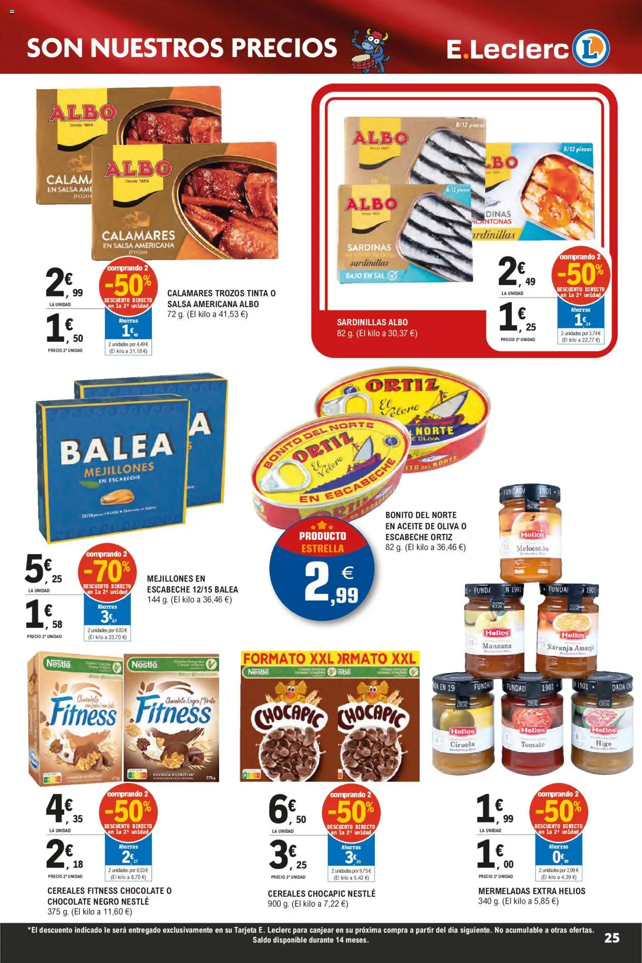 E.Leclerc - Descubre la Calidad y Frescura  │ válido desde el 18.06.2025 | Página: 25 | Productos: Calamares, Sardinillas, Cereales, Aceite de oliva