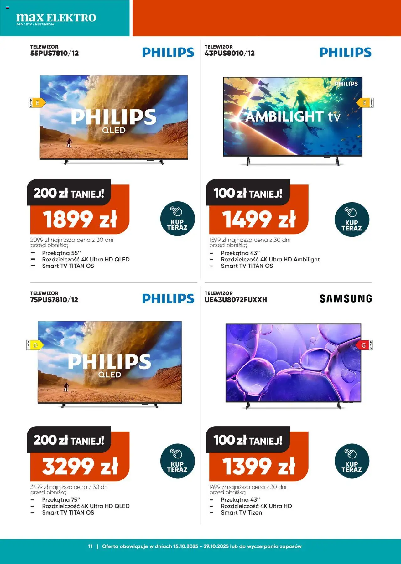 Max elektro Gazetka od 15.10.2025 | Strona: 11 | Produkty: Telewizor