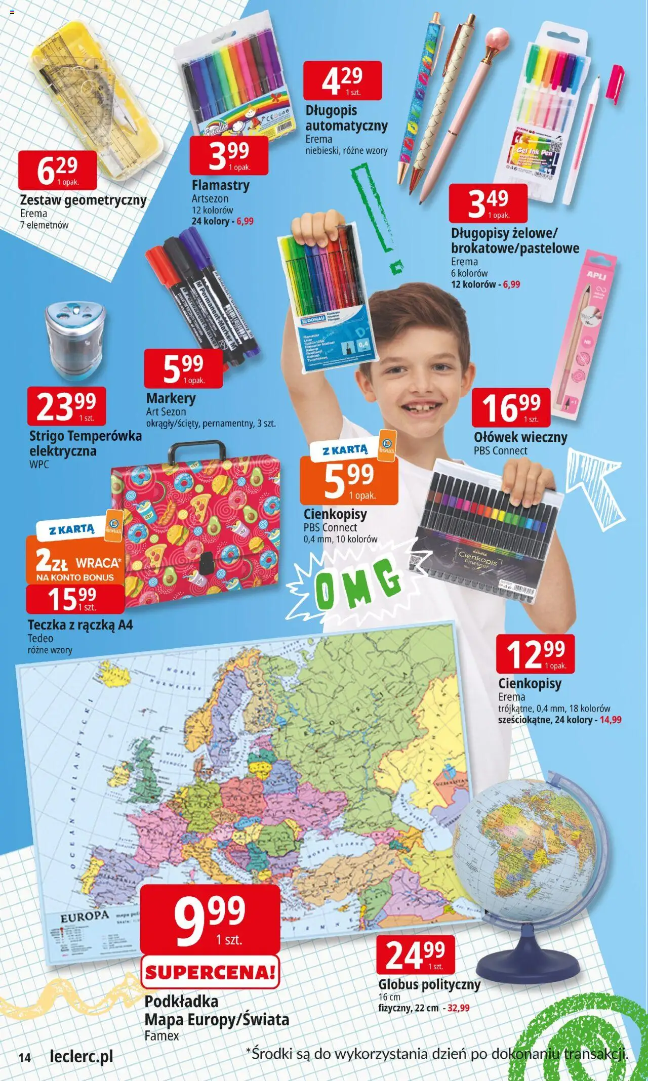 E.Leclerc Gazetka - Warszawa Jerozolimskie od 12.08.2025 | Strona: 14 | Produkty: Karta, Temperówka, Globus