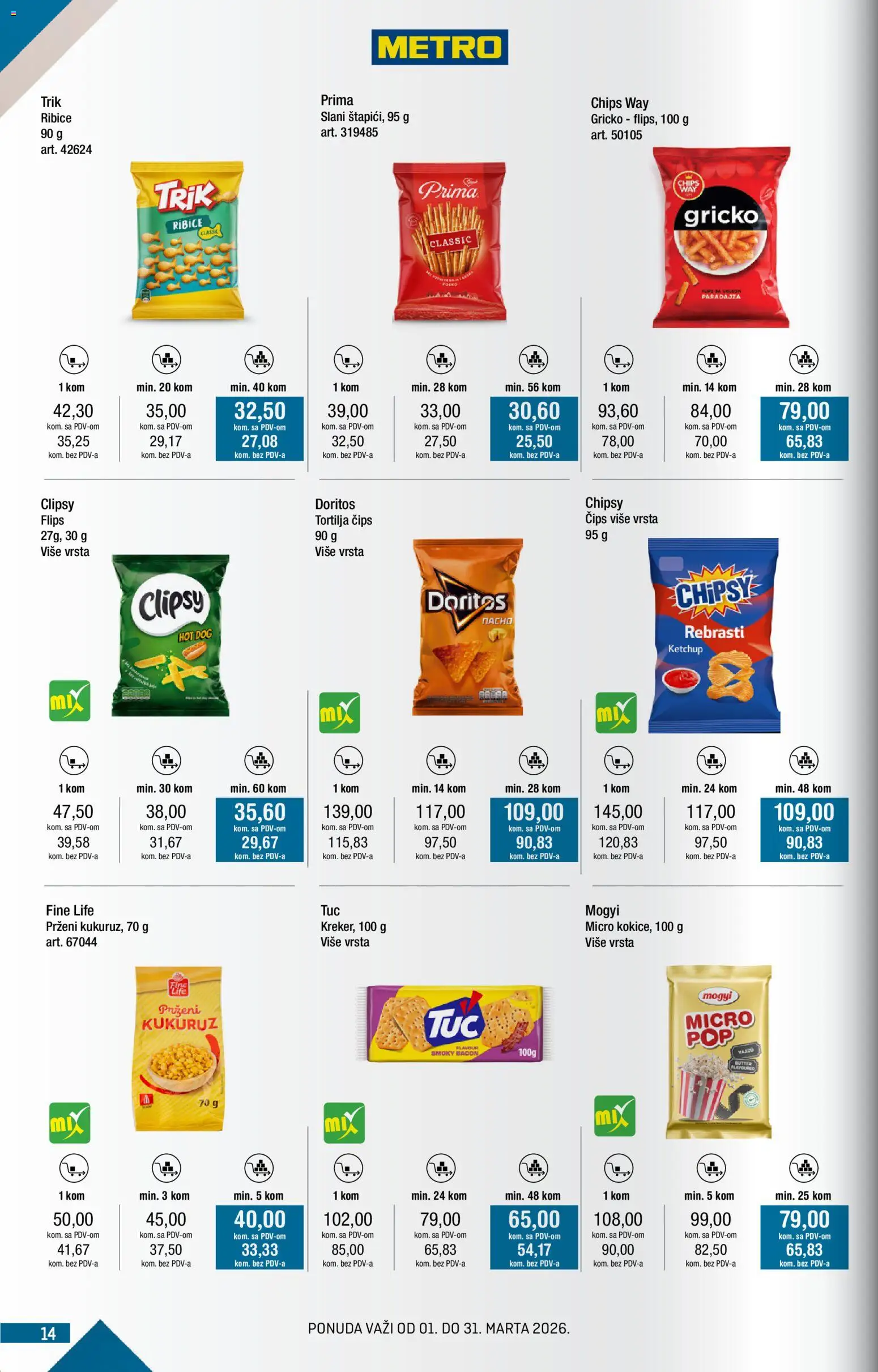 Metro katalog - važi od 01.03.2026 | Strana: 14 | Proizvode: Čips, Kukuruz, Doritos, Hot dog
