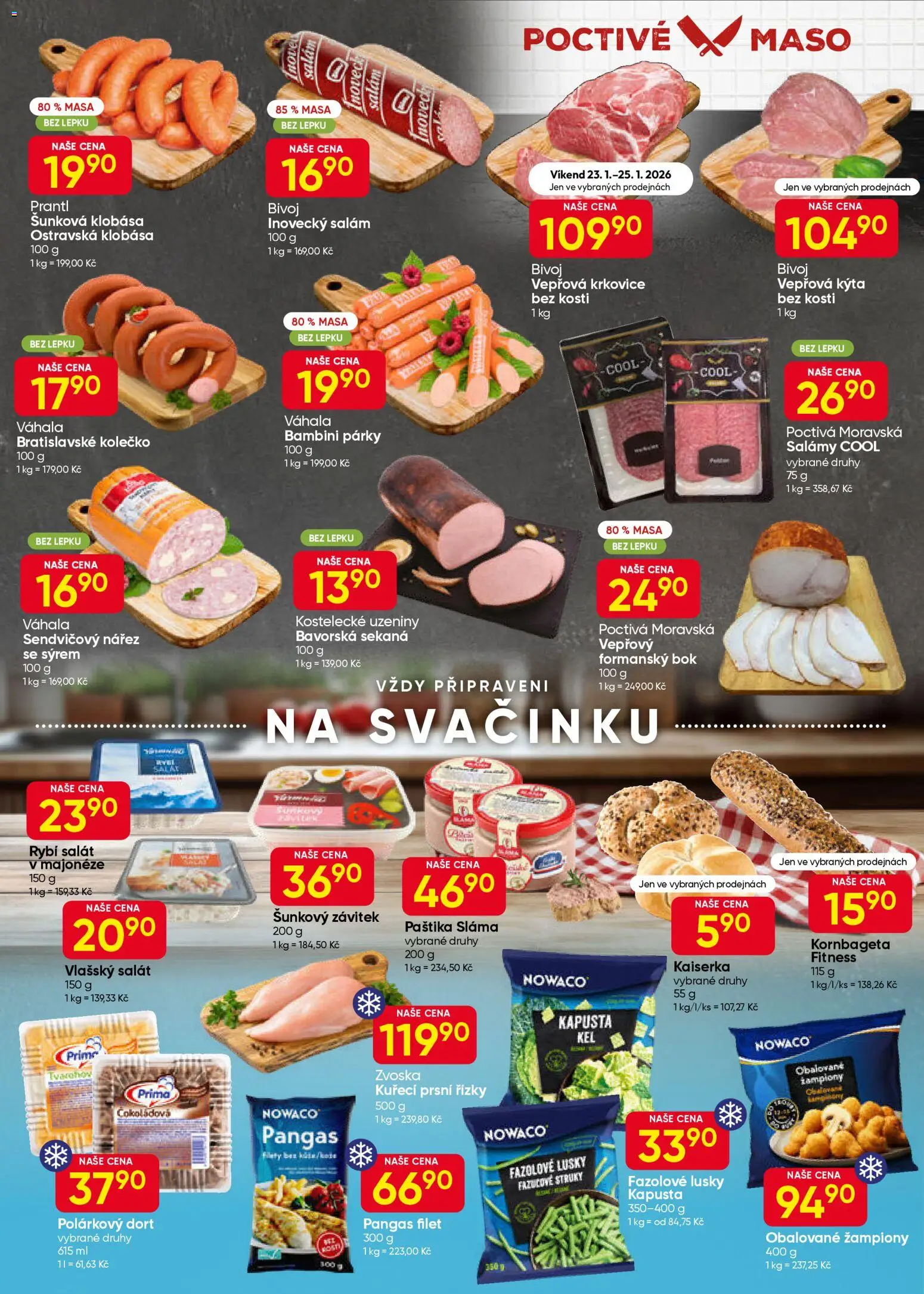 Hruška leták od 21.01.2026 | Strana: 4 | Produkty: Žampiony, Uzeniny, Kornbageta, Kýta bez kosti