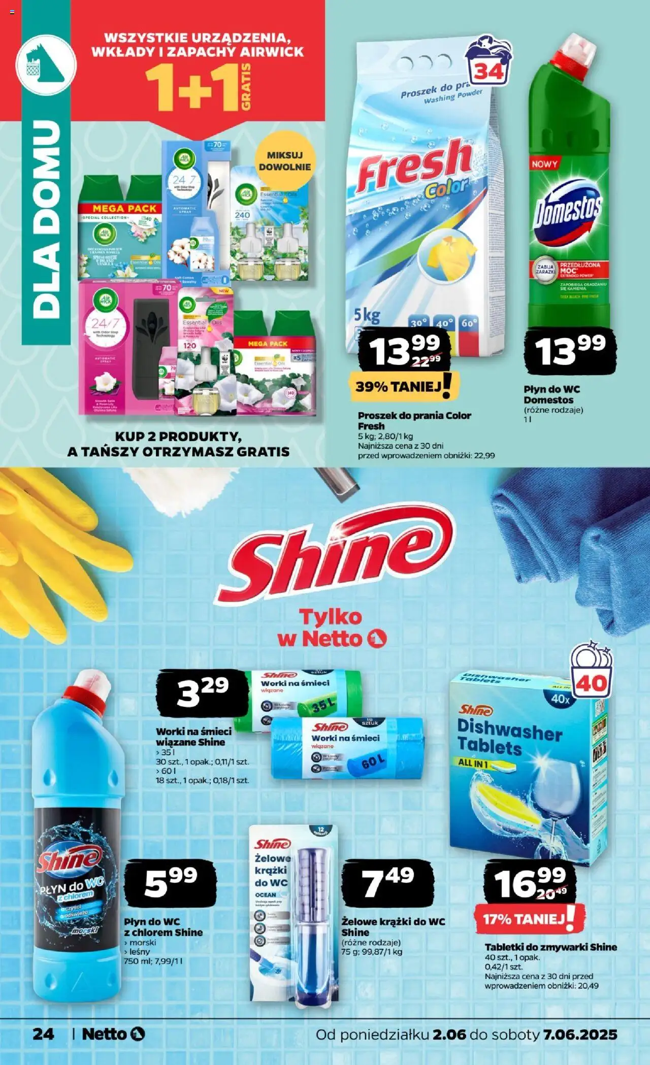 Netto gazetka - Spożywcza od 02.06.2025 | Strona: 24 | Produkty: Cleaner, Domestos, Proszek do prania, Tabletki do zmywarki