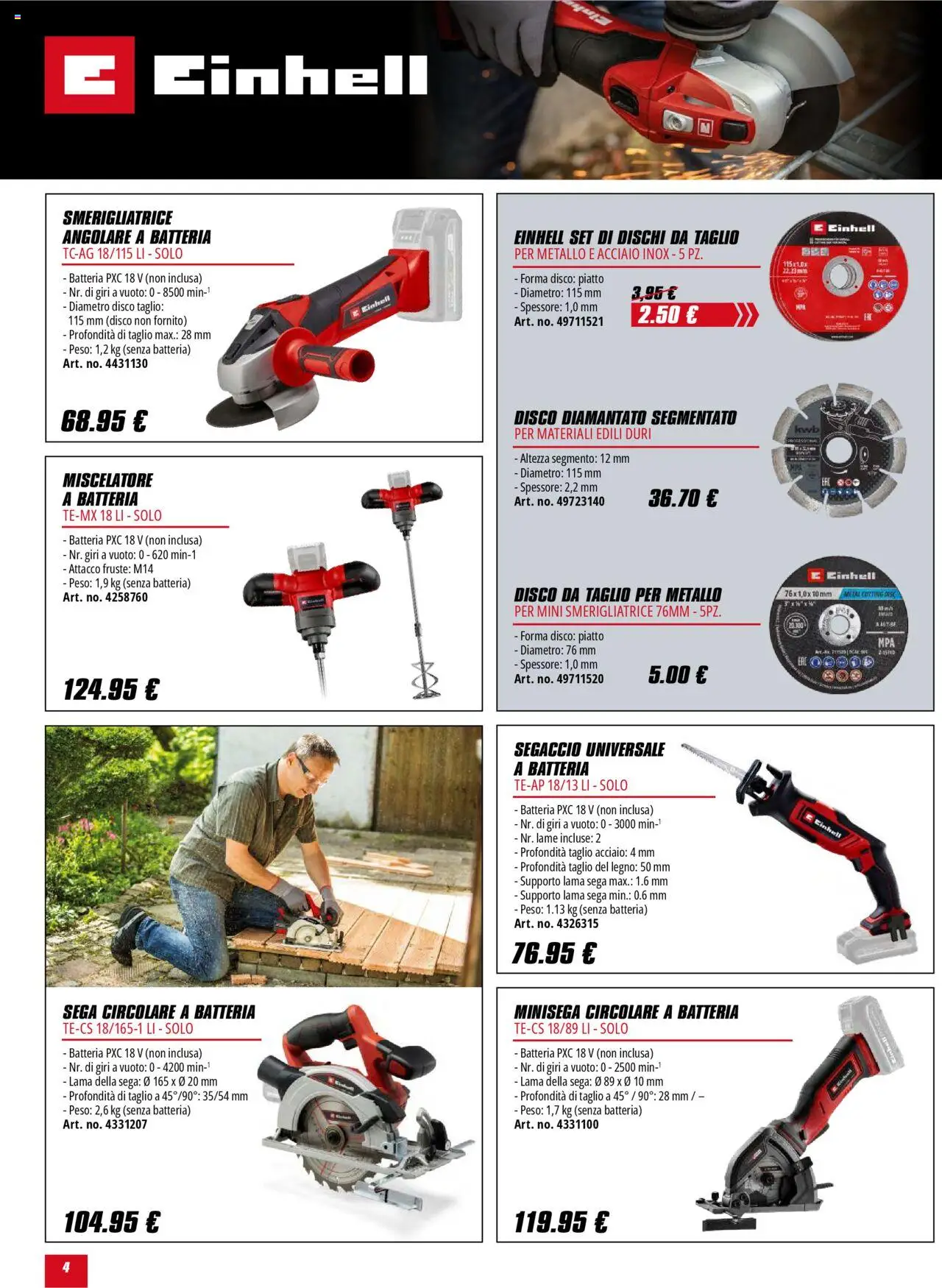 Volantino Einhell del 01.10.2025 | Pagina: 4 | Prodotti: Miscelatore, Sega, Smerigliatrice, Batteria