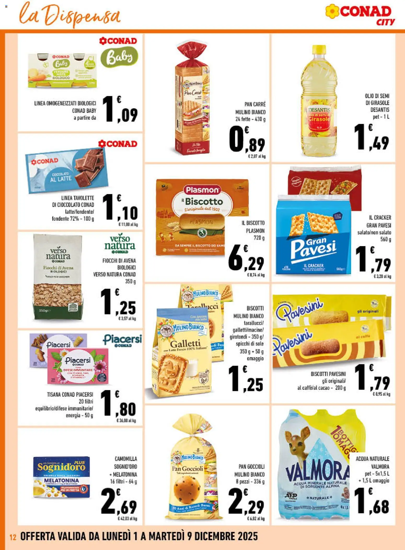 Volantino Conad del 01.12.2025 | Pagina: 12 | Prodotti: Fiocchi, Acqua, Olio, Crackers