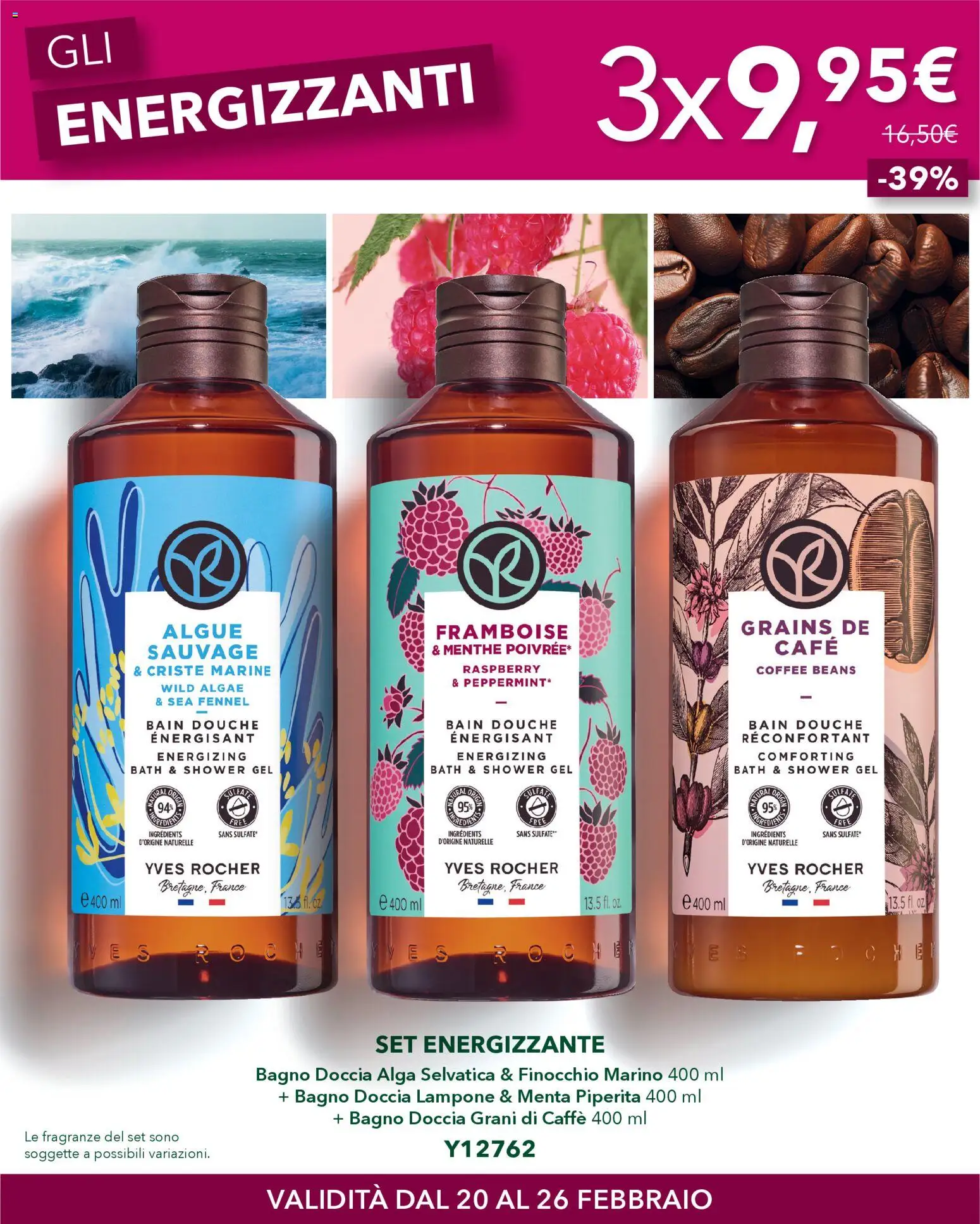 Volantino Yves Rocher del 20.02.2026 | Pagina: 3 | Prodotti: Caffè, Lampone, Menta, Doccia