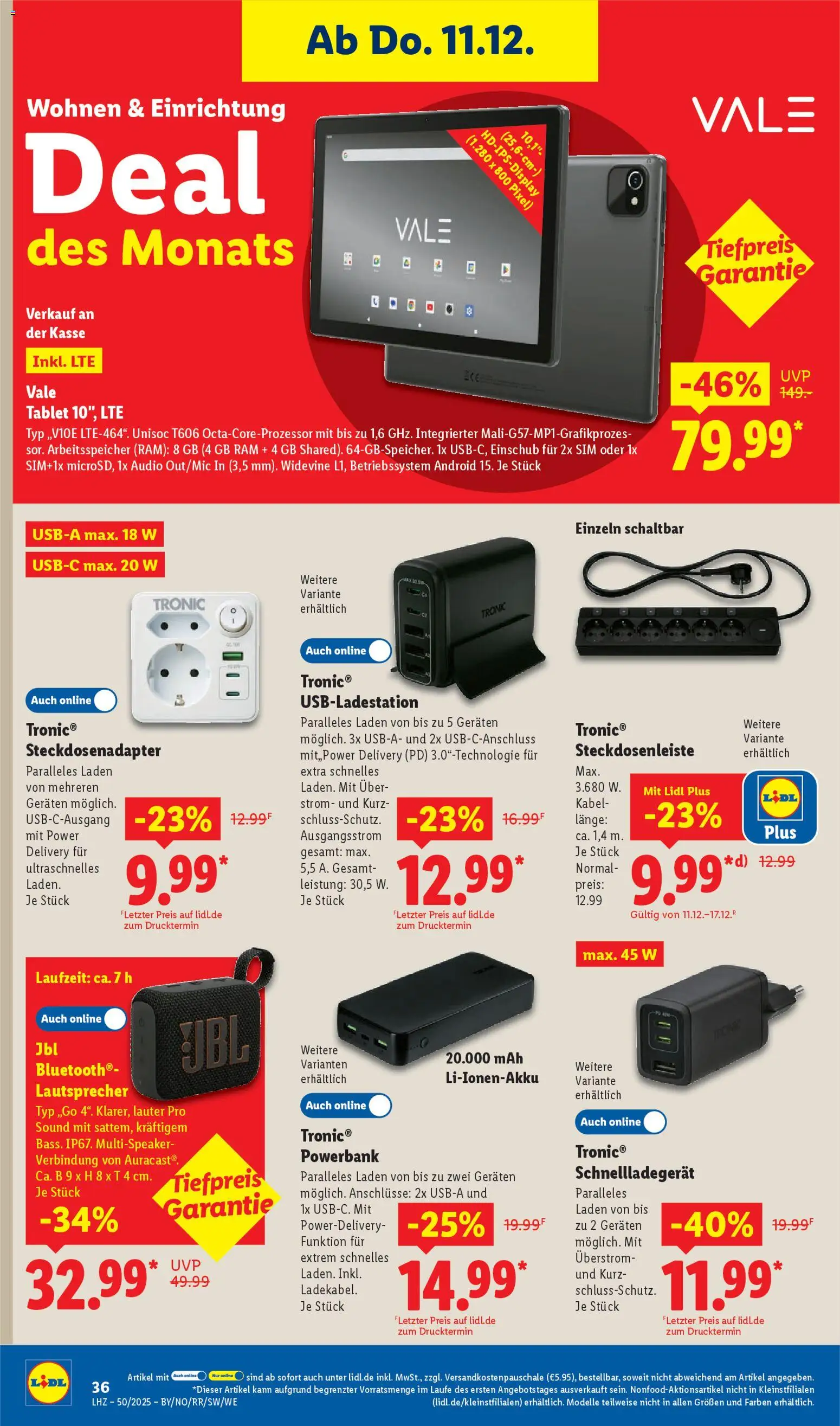 Lidl Prospekt Uffenheim – gültig ab 08.12.2025 | Seite: 50 | Produkte: Kabel, Lautsprecher, Powerbank, Tablet
