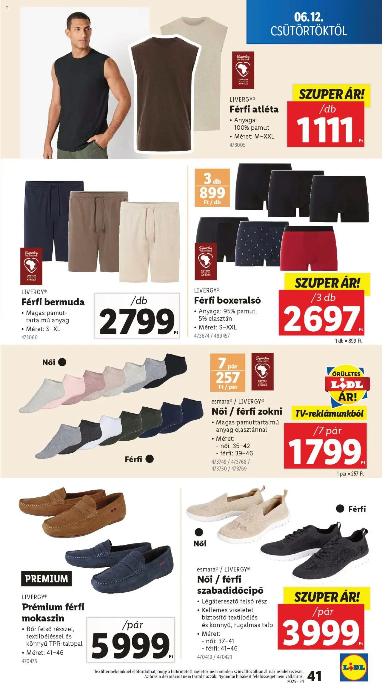 Lidl akciós ujság - amely érvényes a következő dátumtól: 12.06.2025 | Oldal: 41 | Termékek: Mokaszin, Atléta, Boxeralsó, Bor
