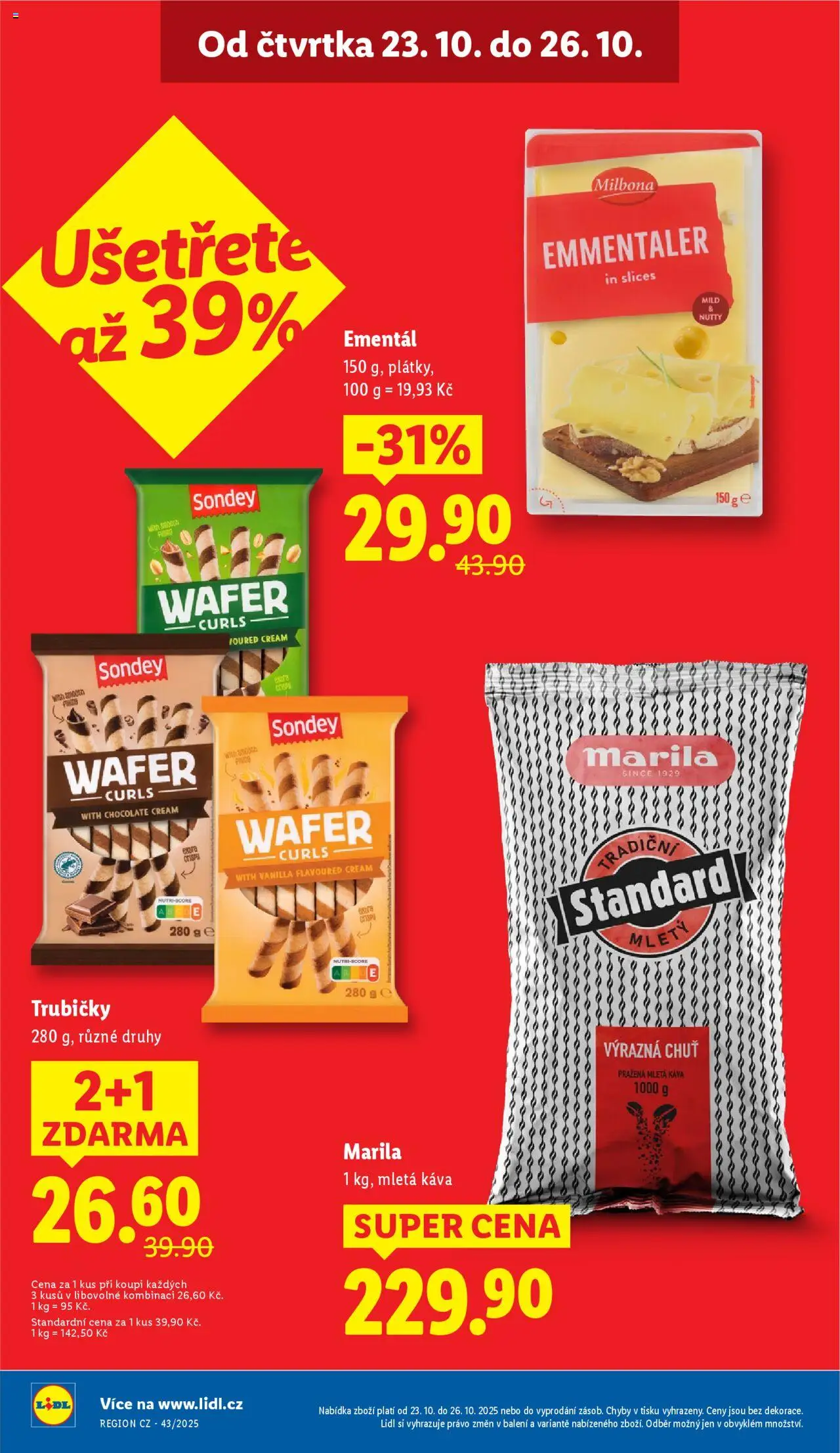 Lidl leták od 23.10.2025 | Strana: 2 | Produkty: Ementál, Káva, Milbona, Mletá káva