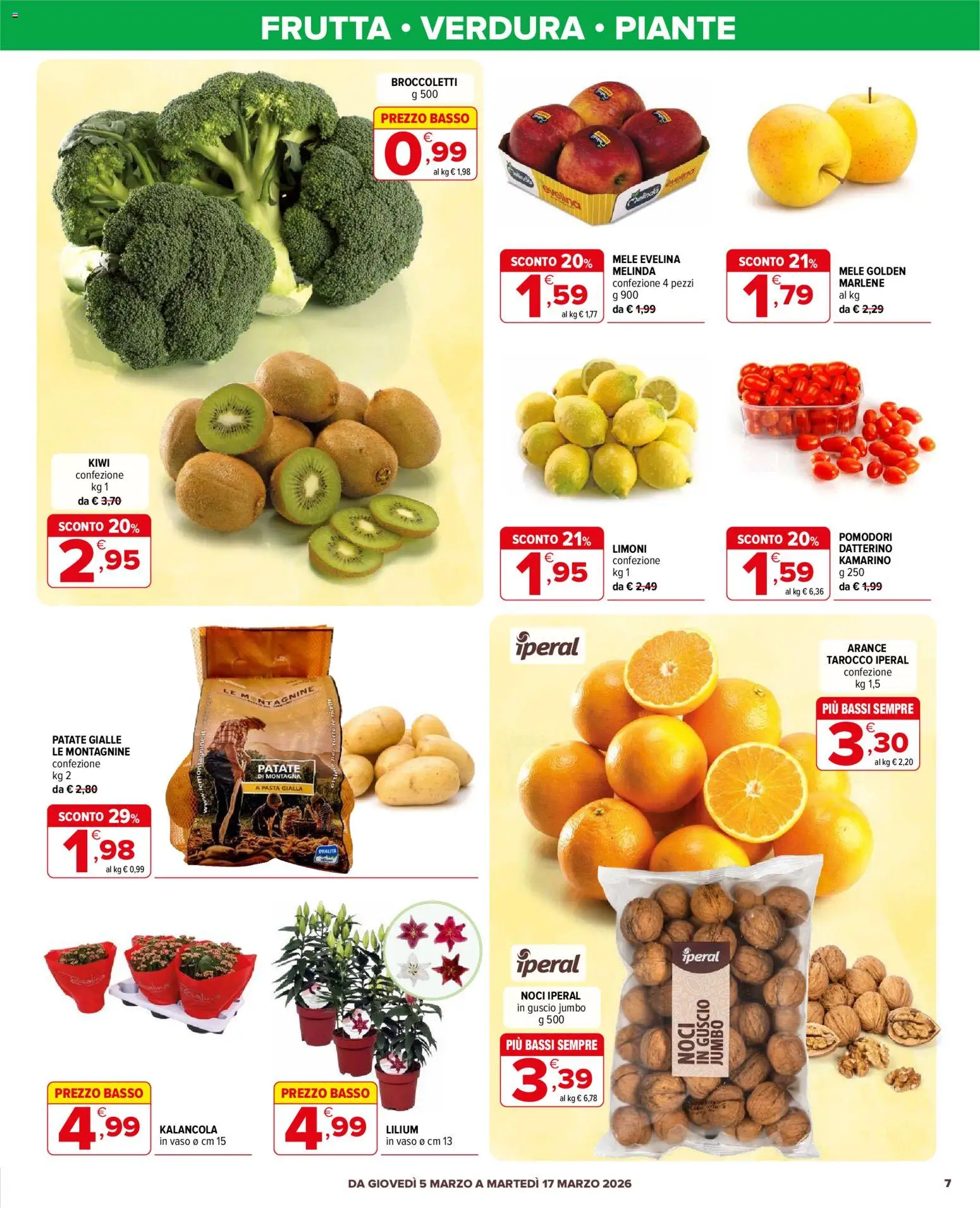Volantino Iperal del 05.03.2026 | Pagina: 7 | Prodotti: Mele, Pomodori, Broccoletti, Vaso