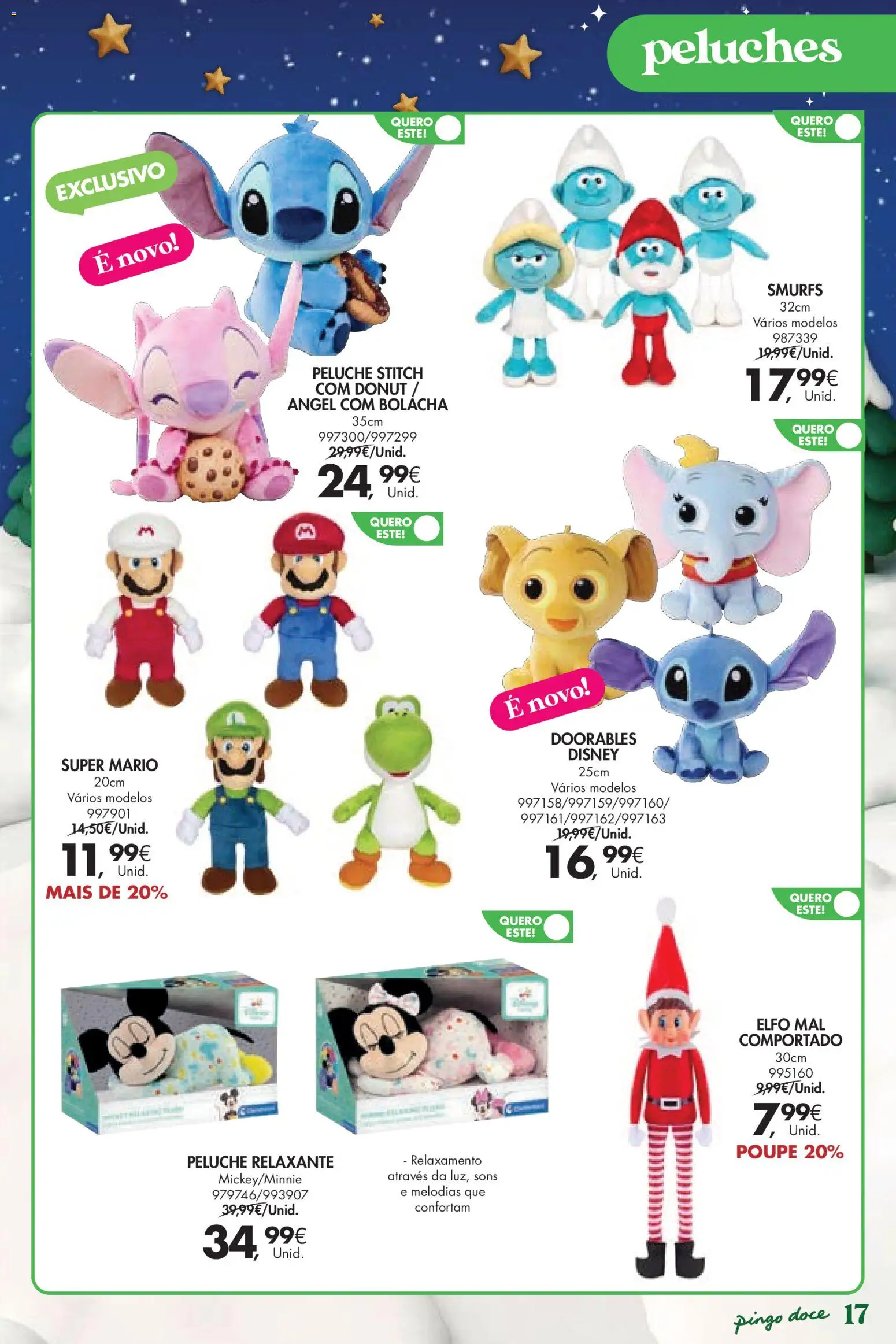 Pingo Doce  Brinquedos Natal Lojas Hipers │ válido de 18.11.2025 | Página: 17 | Produtos: Peluches