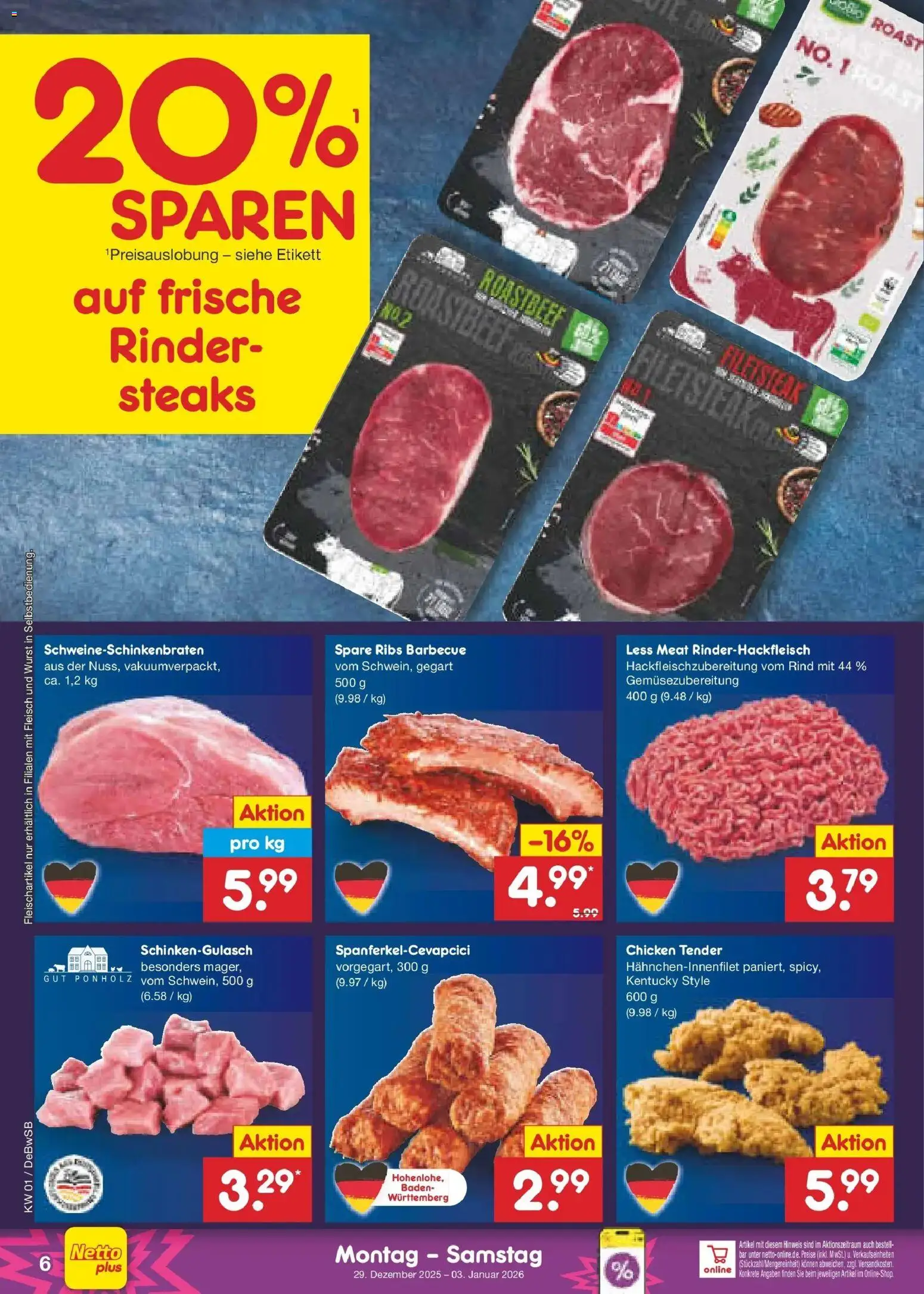 Netto Marken-Discount prospekt Waiblingen-Bittenfeld	 – gültig ab 28.12.2025 | Seite: 6 | Produkte: Spare ribs, Roastbeef, Wurst, Fleisch