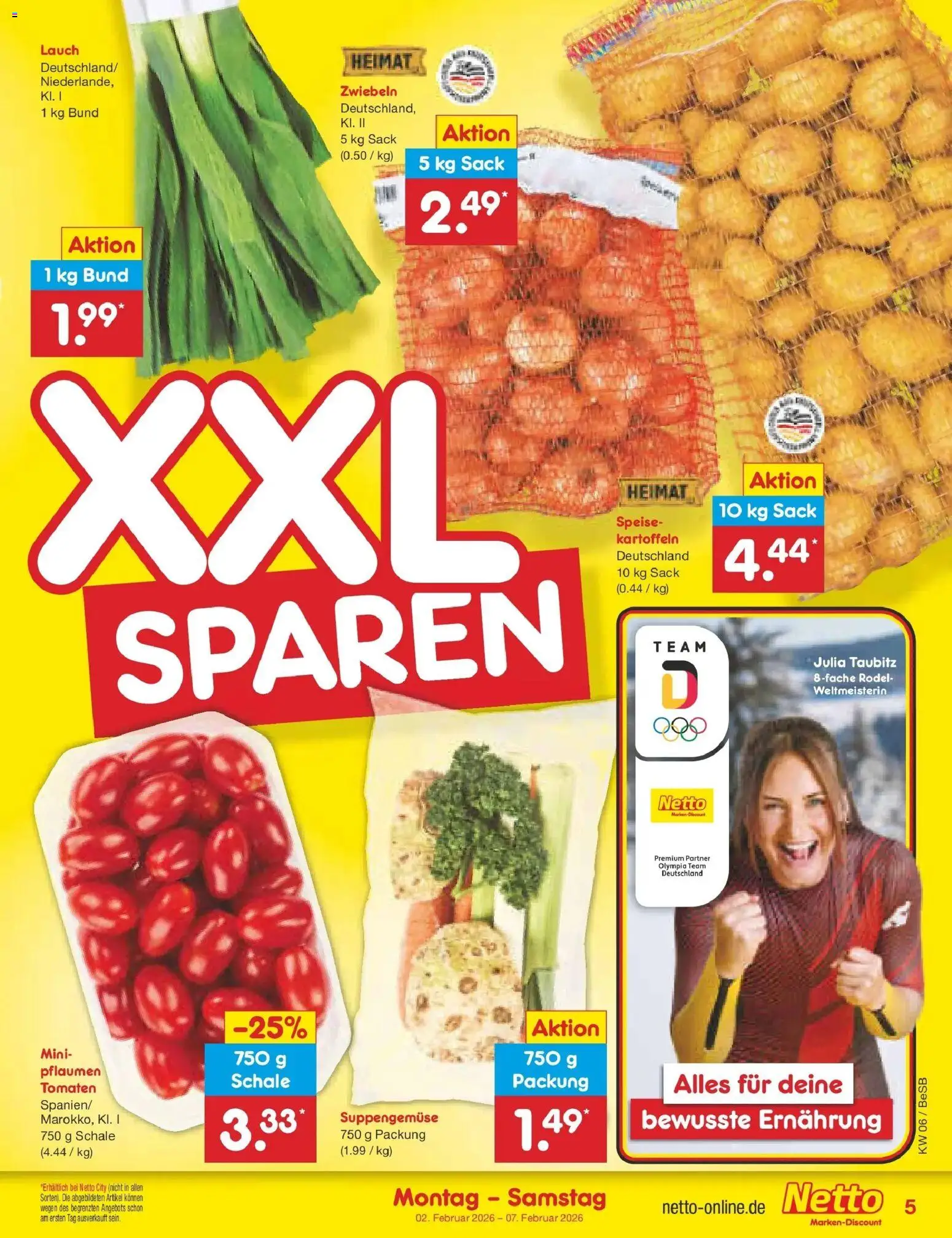 Netto Marken-Discount prospekt Kremmen	 – gültig ab 02.02.2026 | Seite: 5 | Produkte: Pflaumen, Tomaten, Kartoffeln, Zwiebeln