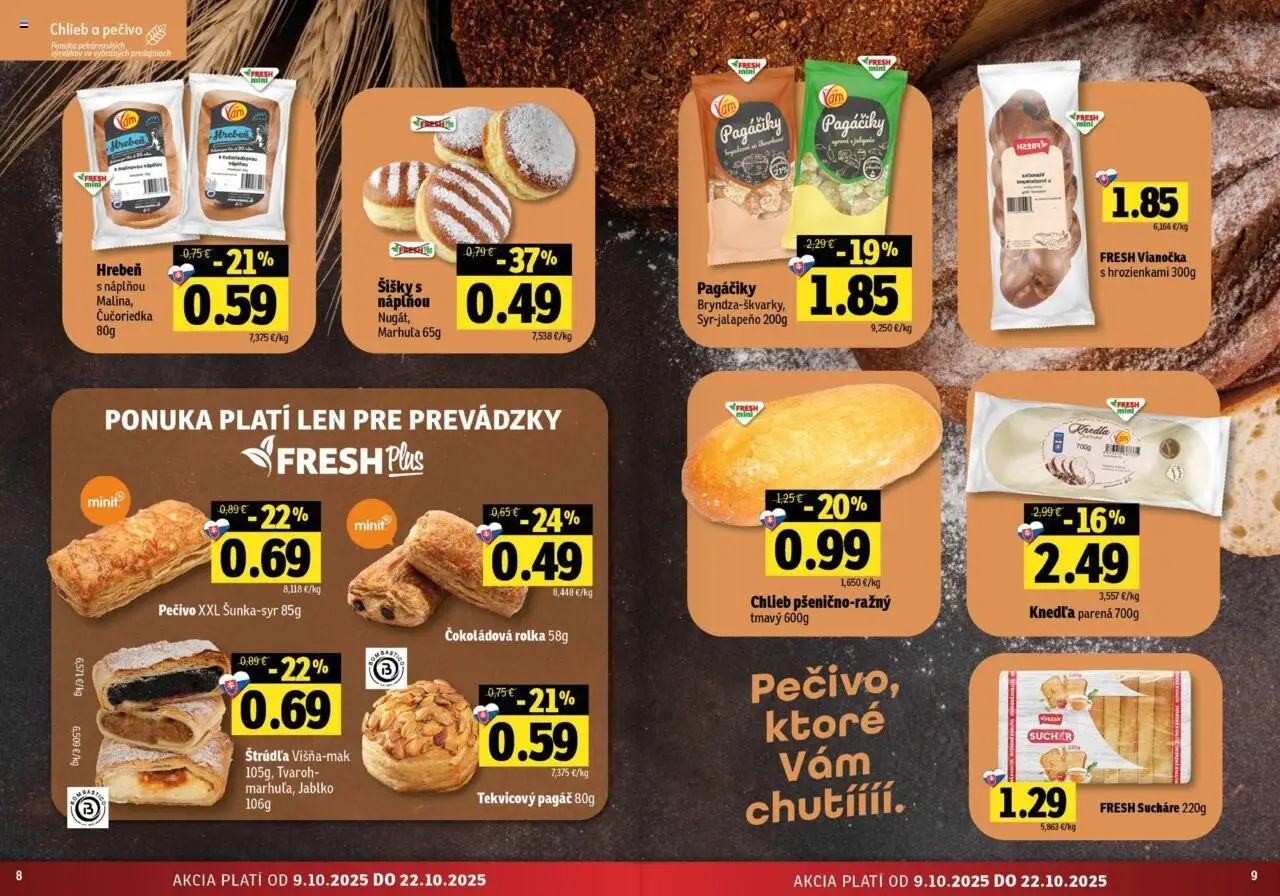 Nové Fresh akcie – leták je platný od 09.10.2025 | Strana: 5 | Produkty: Chlieb, Vianočka, Hrebeň, Tvaroh