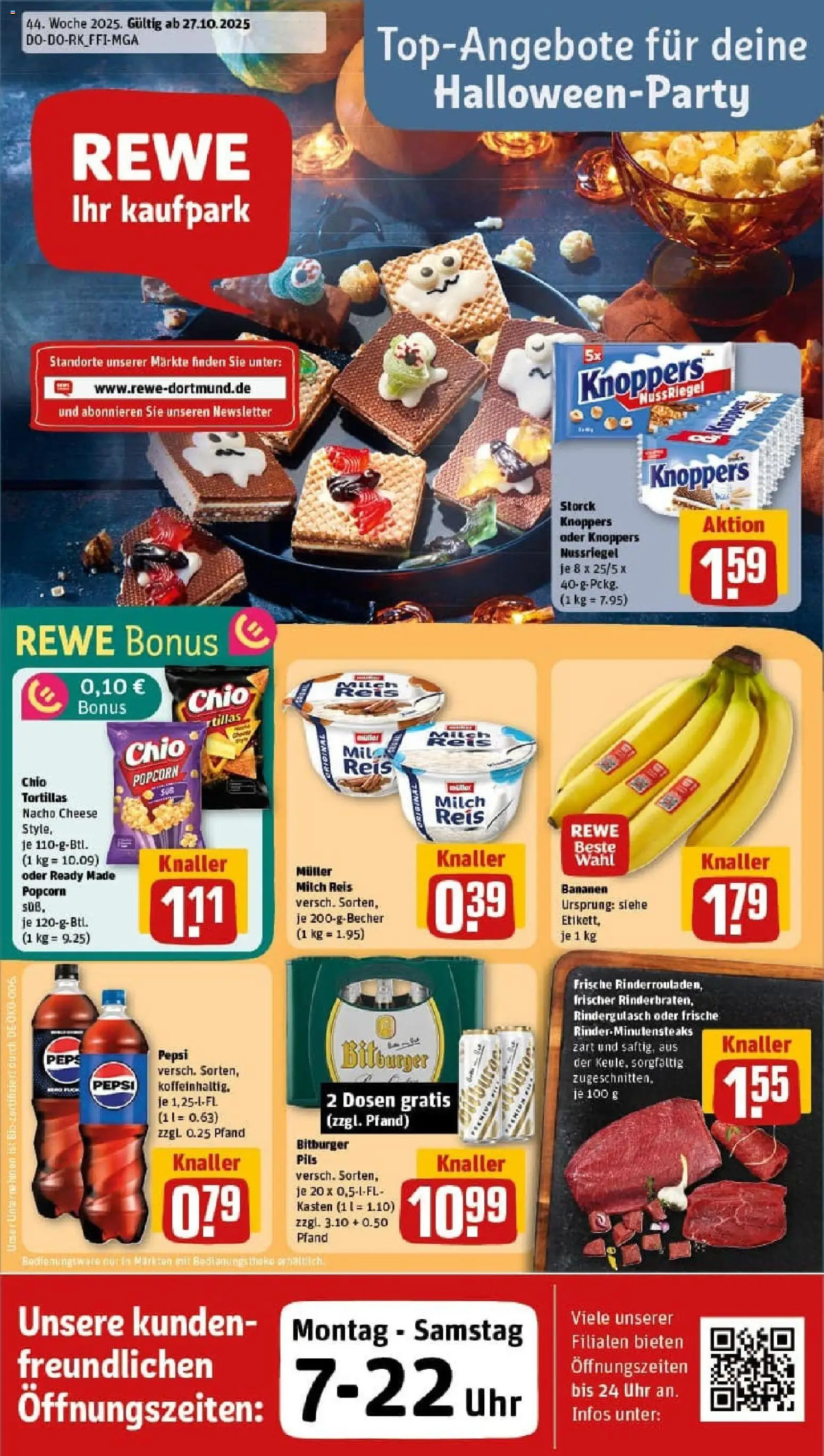 Rewe prospekt Wuppertal	 – gültig ab 26.10.2025 | Seite: 1 | Produkte: Rindergulasch, Pils, Pepsi, Chio tortillas