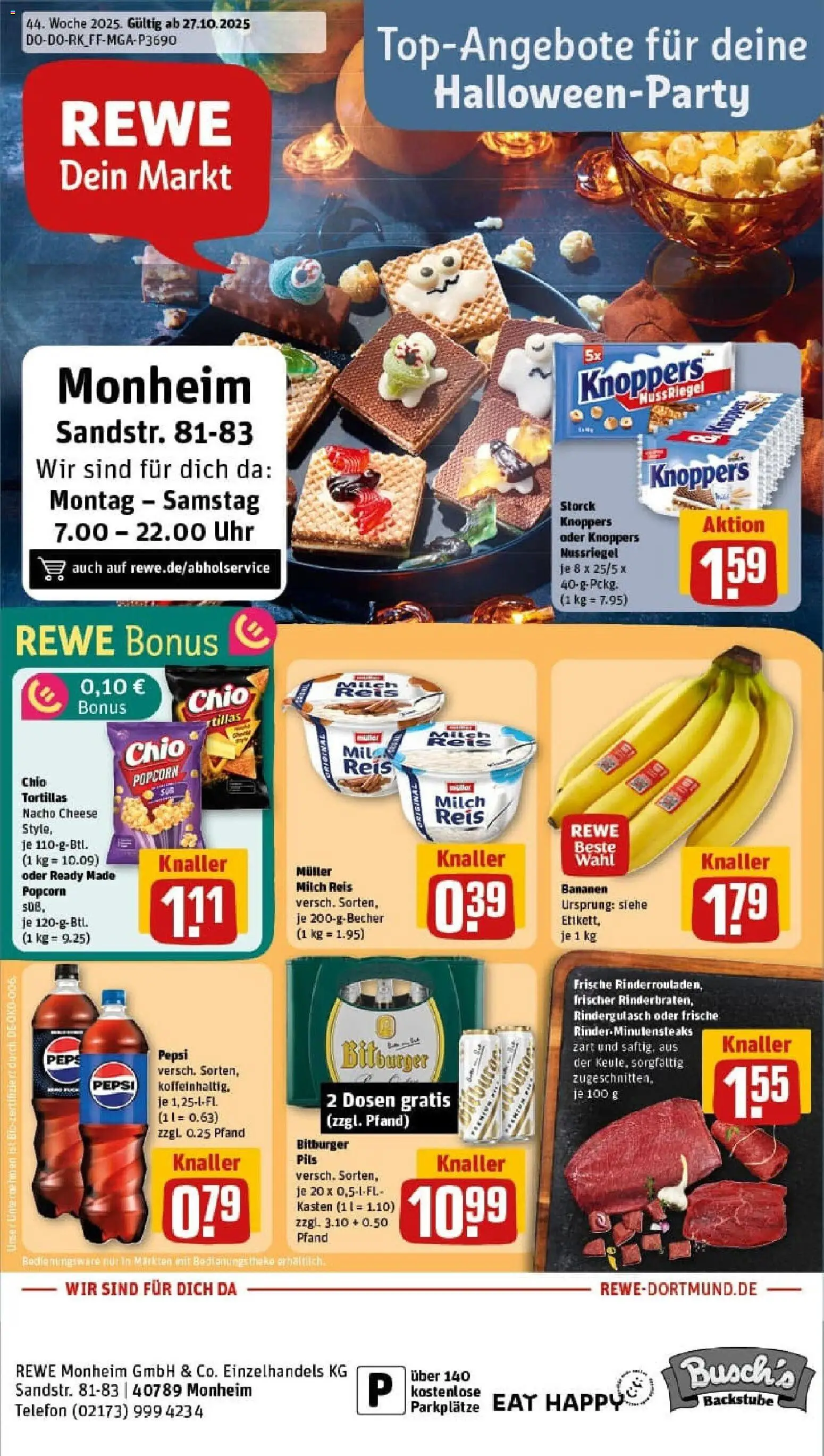Rewe prospekt Monheim	 – gültig ab 26.10.2025 | Seite: 1 | Produkte: Theke, Pepsi, Reis, Uhr