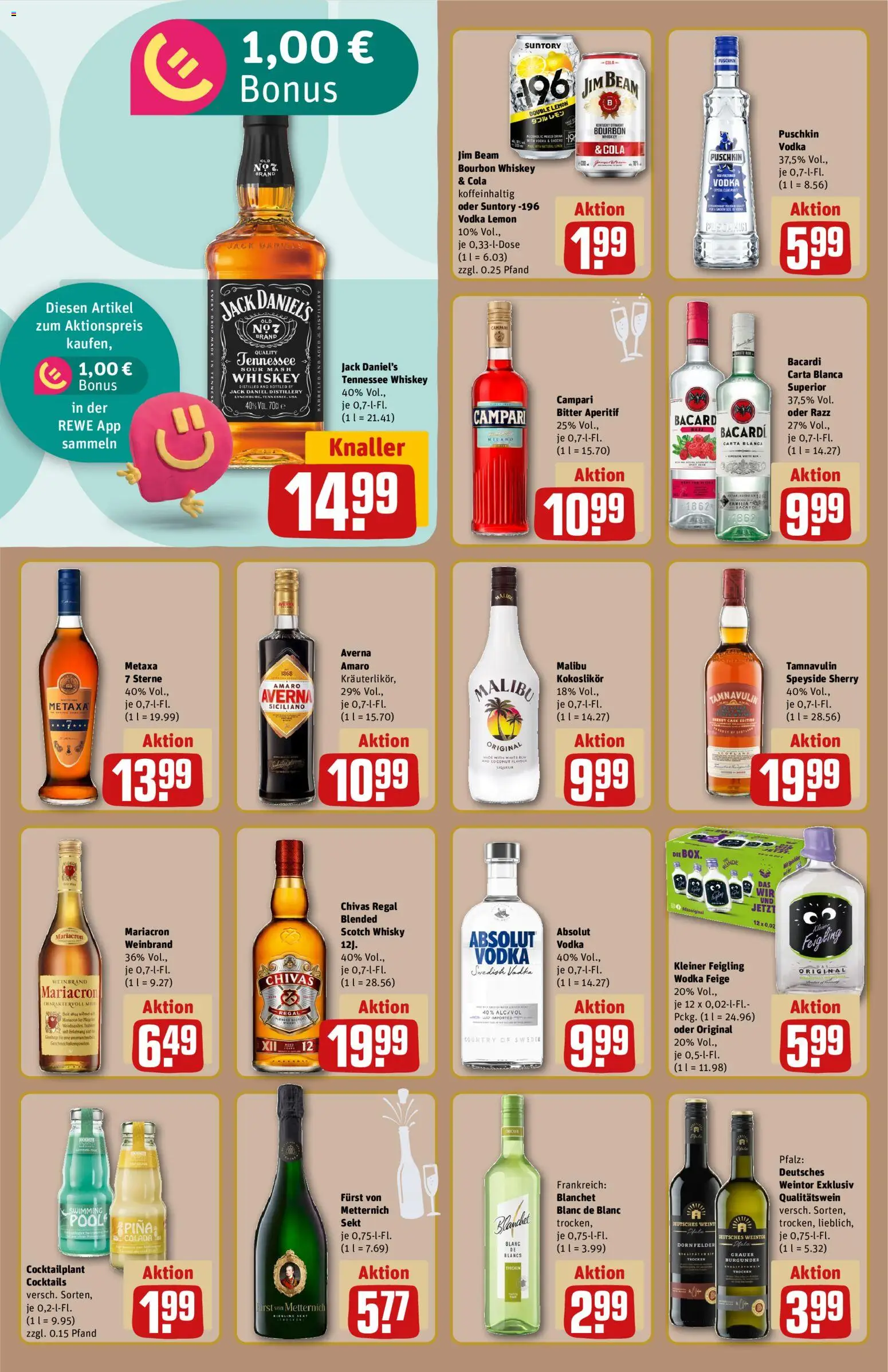 Rewe Prospekt 	 – gültig ab 22.12.2025 | Seite: 18 | Produkte: Bacardi, Furst von metternich, Campari, Jack Daniel's