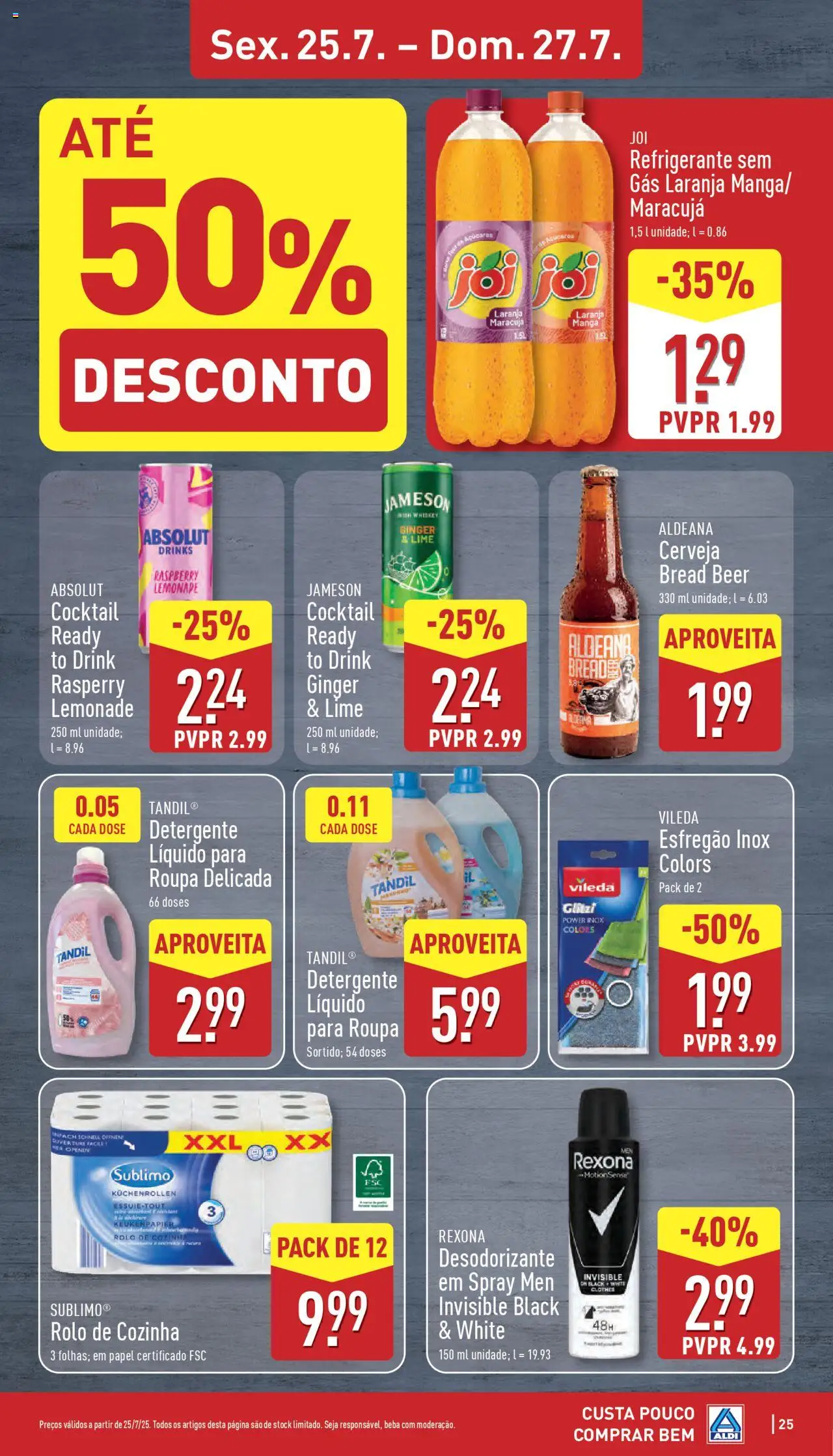Aldi folheto │ válido de 21.07.2025 | Página: 25 | Produtos: Refrigerante, Esfregão, Desodorizante, Detergente