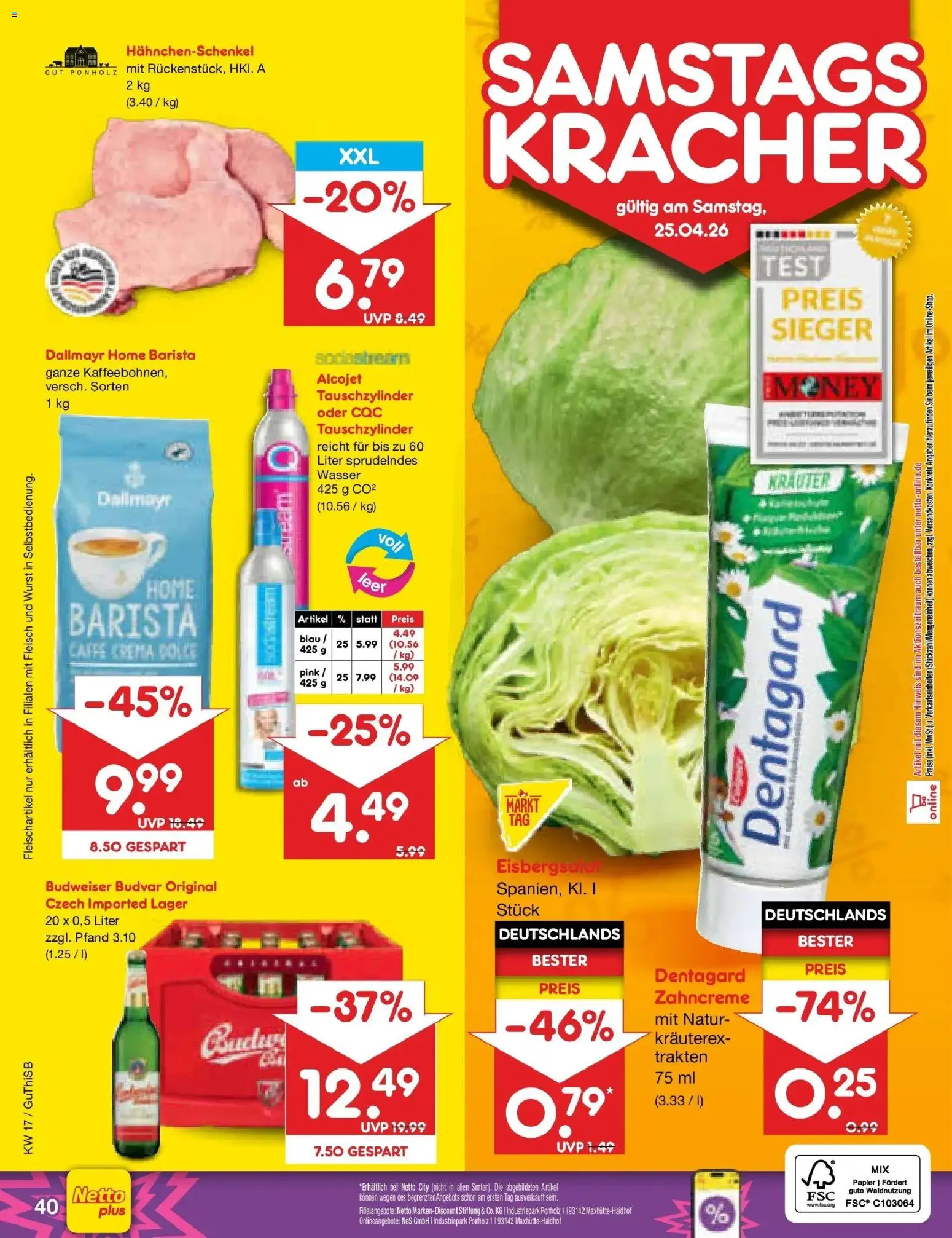 Netto Marken-Discount Prospekt Machern	 – gültig ab 20.04.2026 | Seite: 56 | Produkte: Hahnchenschenkel, Dallmayr, Wasser, Fleisch
