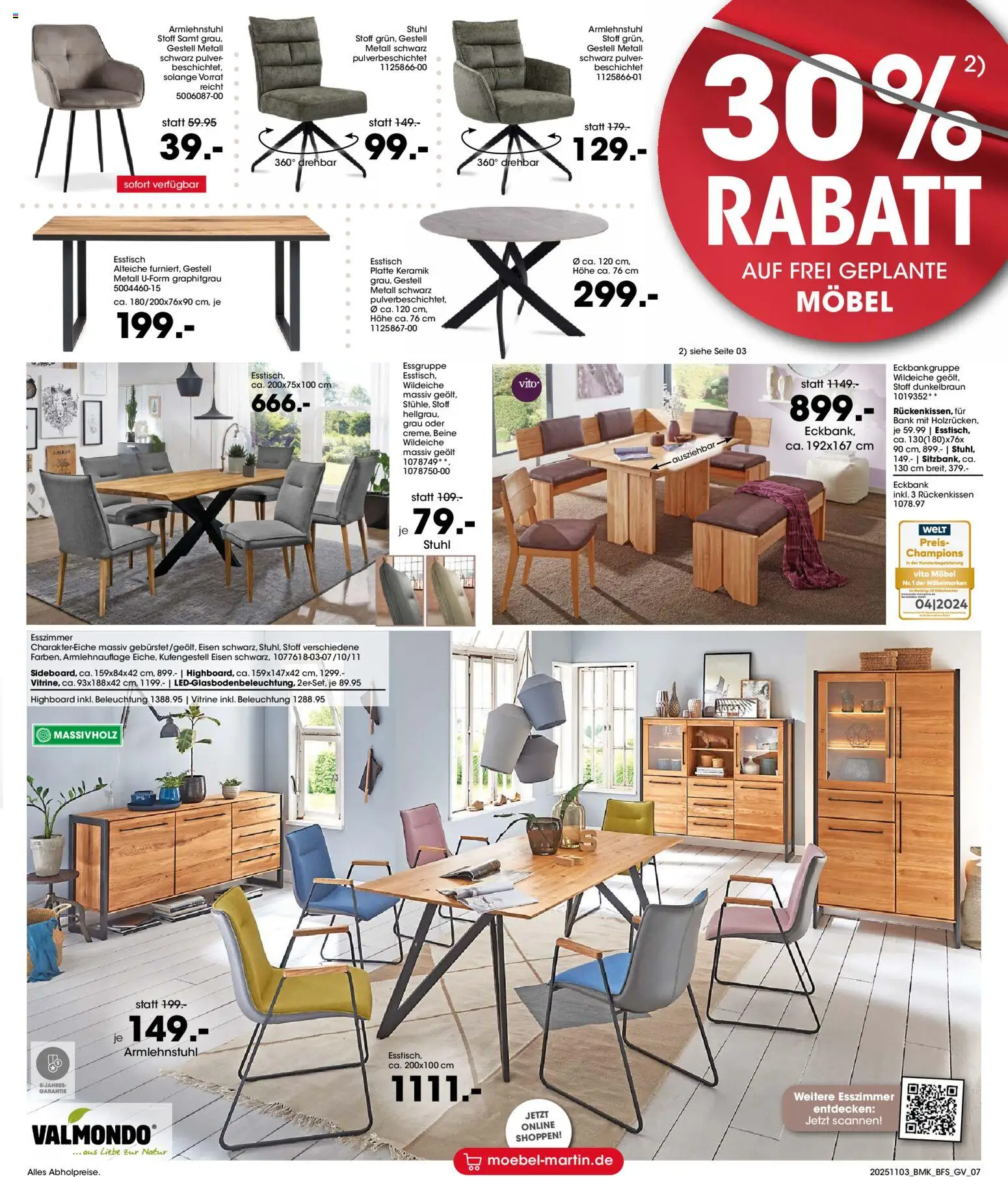 Möbel Martin St. Martins-Wochen – gültig ab 03.11.2025 | Seite: 7 | Produkte: Esstisch, Eckbank, Essgruppe, Vitrine