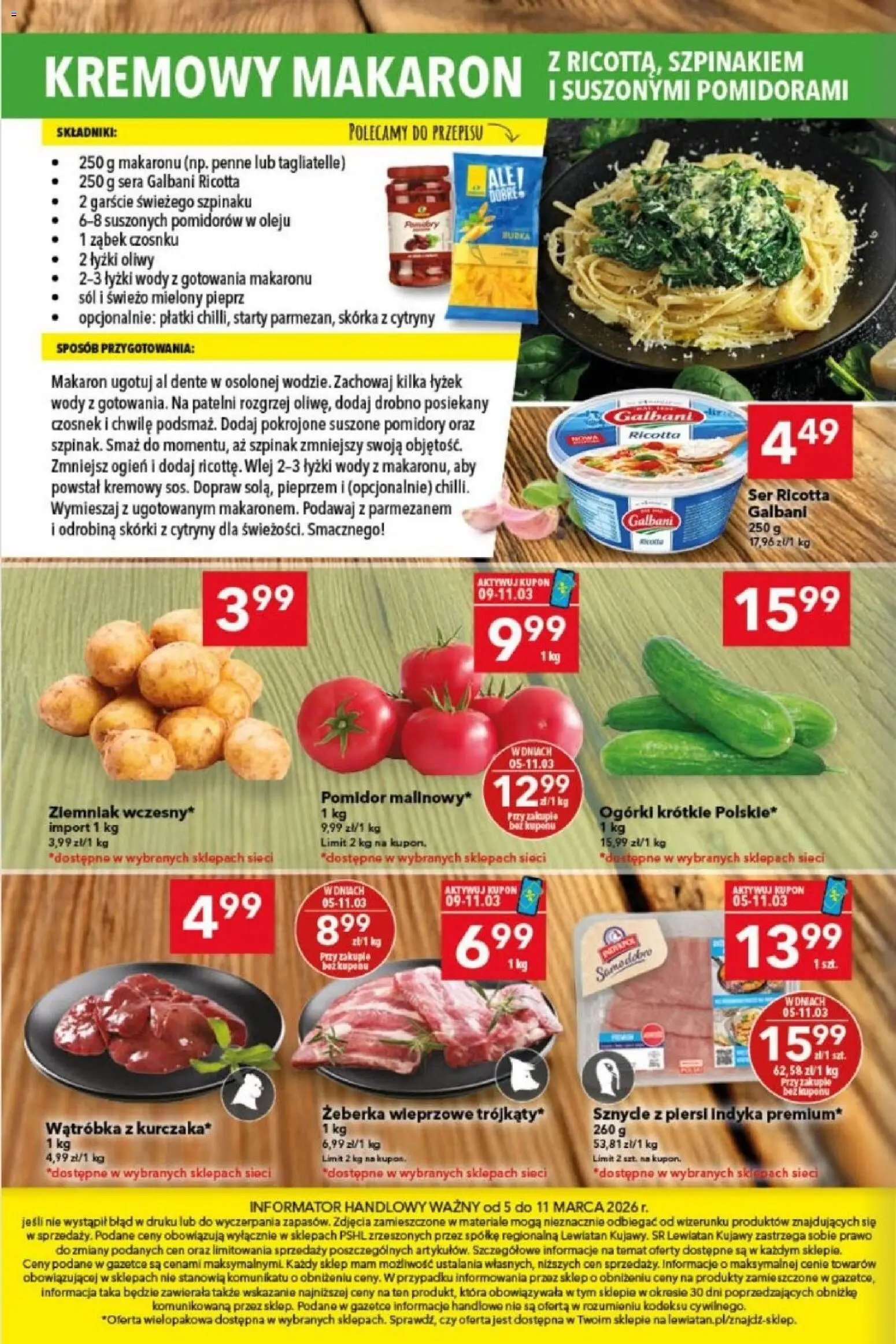 Lewiatan gazetka - Bydgoszcz od 05.03.2026 | Strona: 4 | Produkty: Piersi, Ser, Tagliatelle, Sól