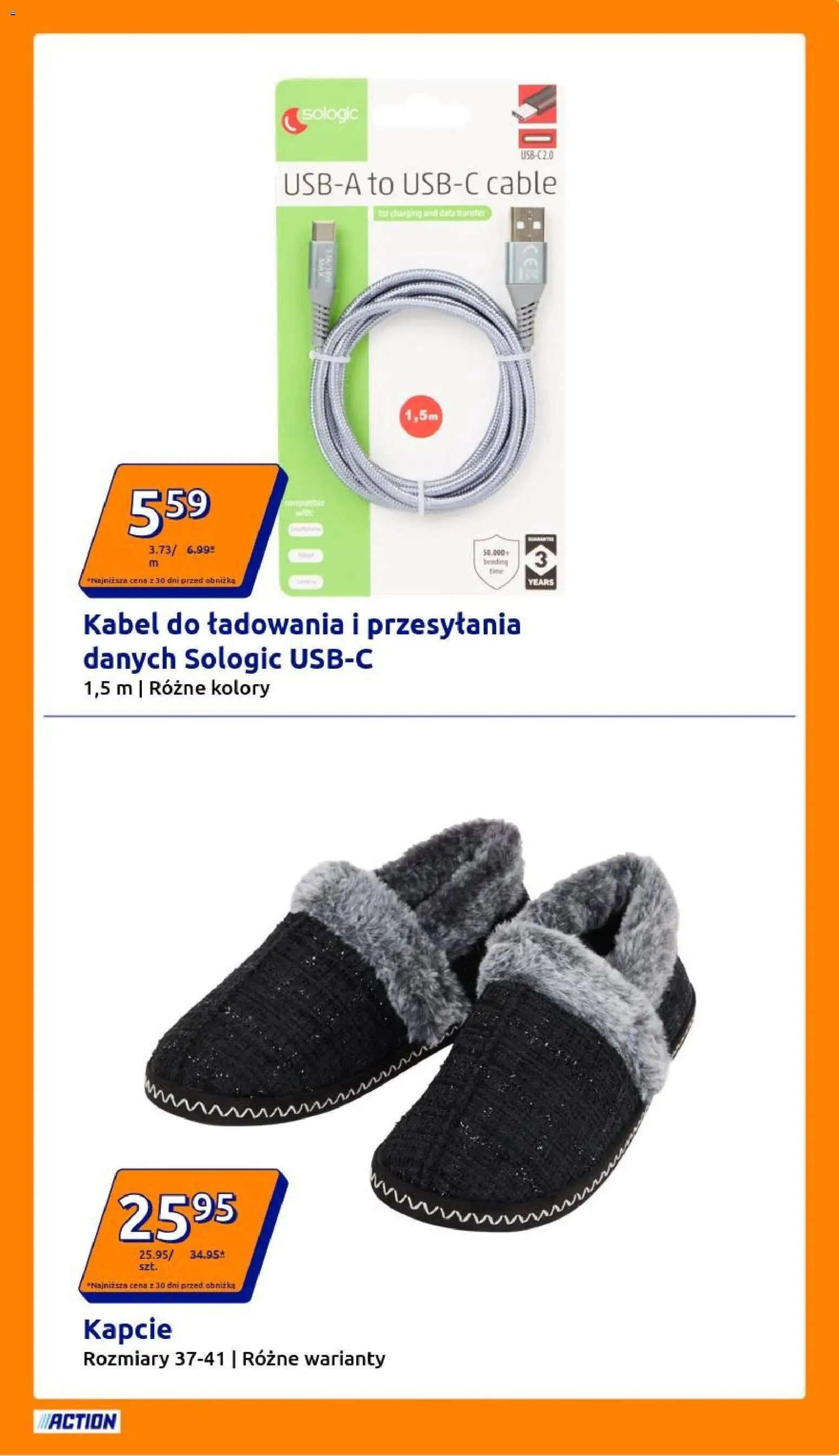 Action Gazetka od 29.10.2025 | Strona: 5 | Produkty: Kapcie, Kabel
