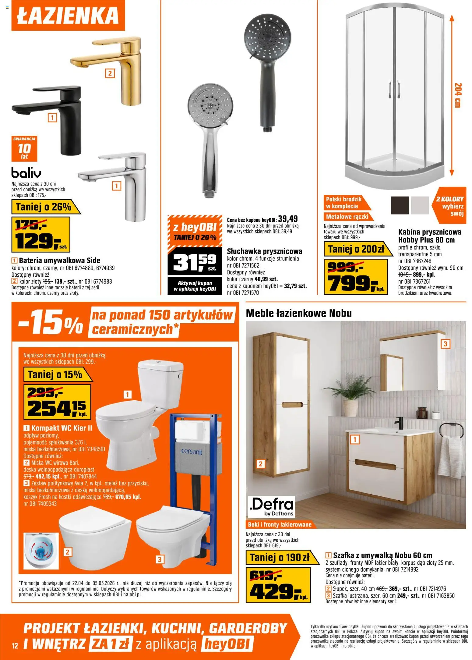 OBI gazetka od 22.04.2026 | Strona: 12 | Produkty: Umywalka, Bateria