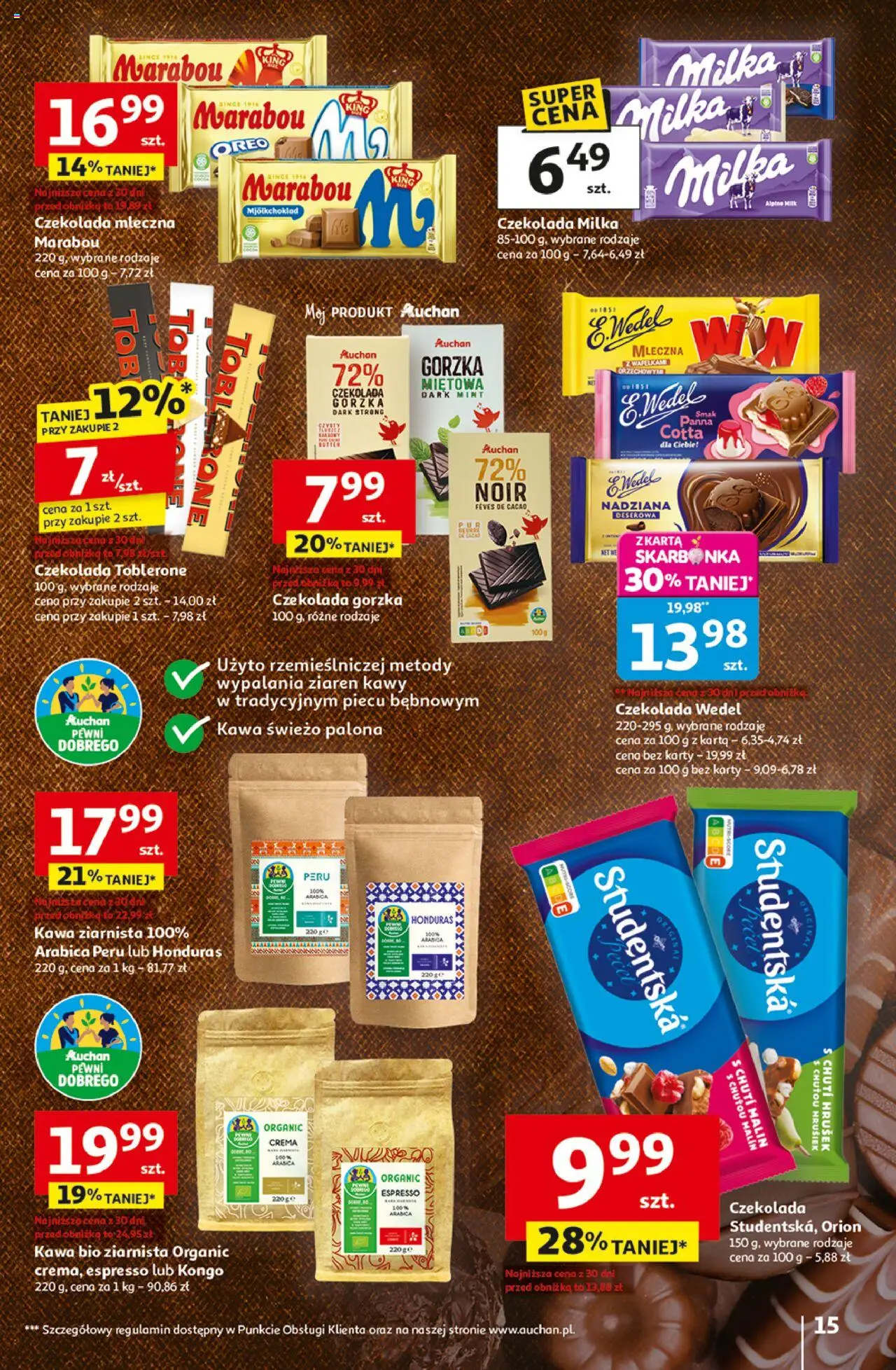 Auchan Gazetka - Wielkie przeboje cenowe Hipermarket od 23.10.2025 | Strona: 15 | Produkty: Toblerone, Kawa ziarnista, Czekolada milka, Milka