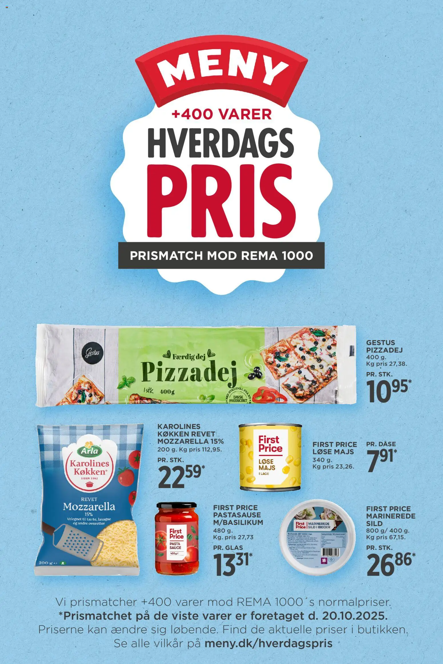 Meny tilbudsavis – gyldig fra 20.10.2025 | Side: 2 | Produkter: Pizzadej, Majs, Sild, Carpete