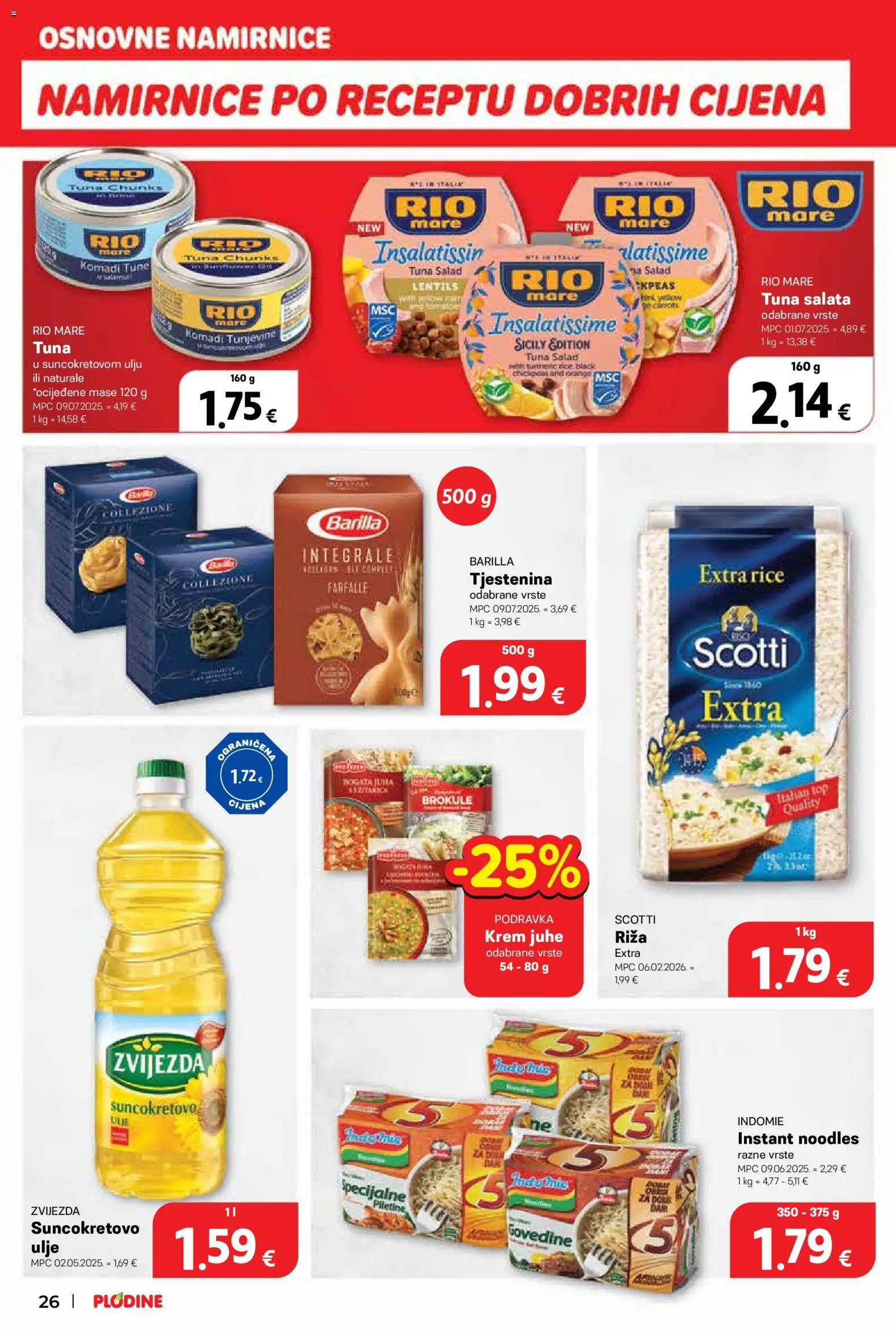 Plodine katalog | vrijedi od 15.04.2026 | Stranica: 26 | Proizvodi: Rio Mare, Riža, Salata, Barilla
