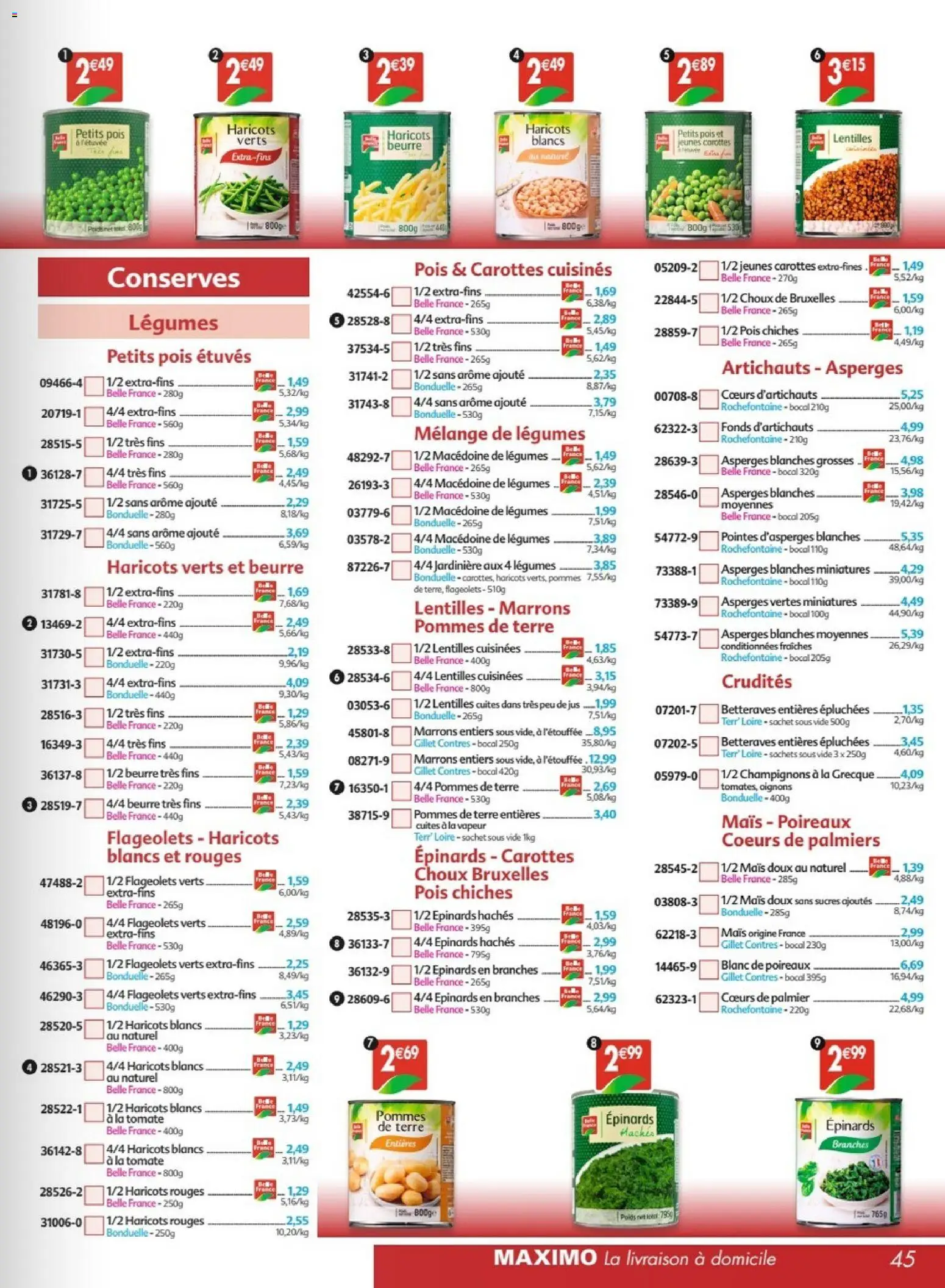 {H1} | Page: 45 | Produits: Poids, Haricots rouges, Pois, Oignons