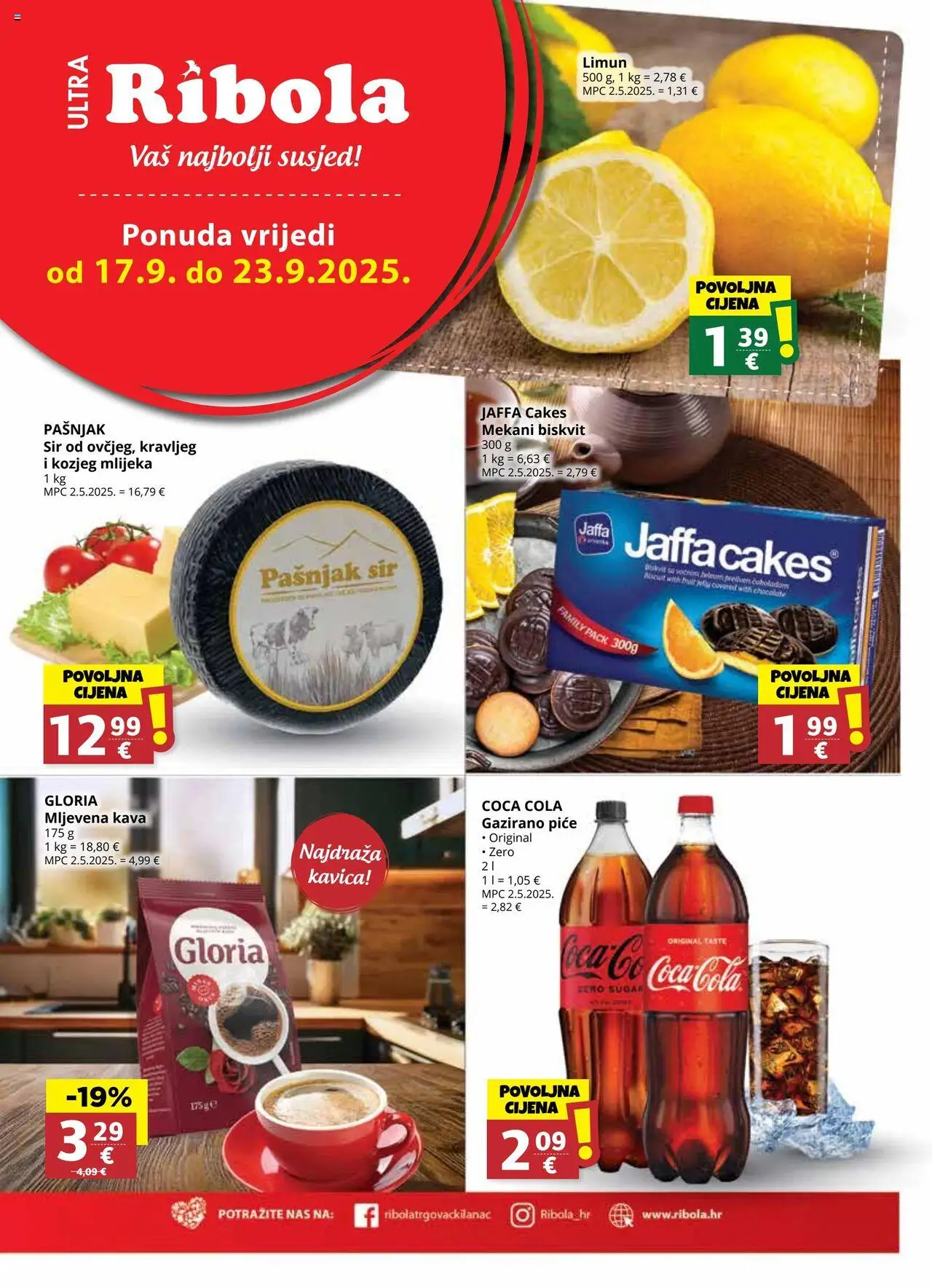 Ribola katalog | vrijedi od 17.09.2025 | Stranica: 1 | Proizvodi: Mljevena kava, Sir, Kava, Limun