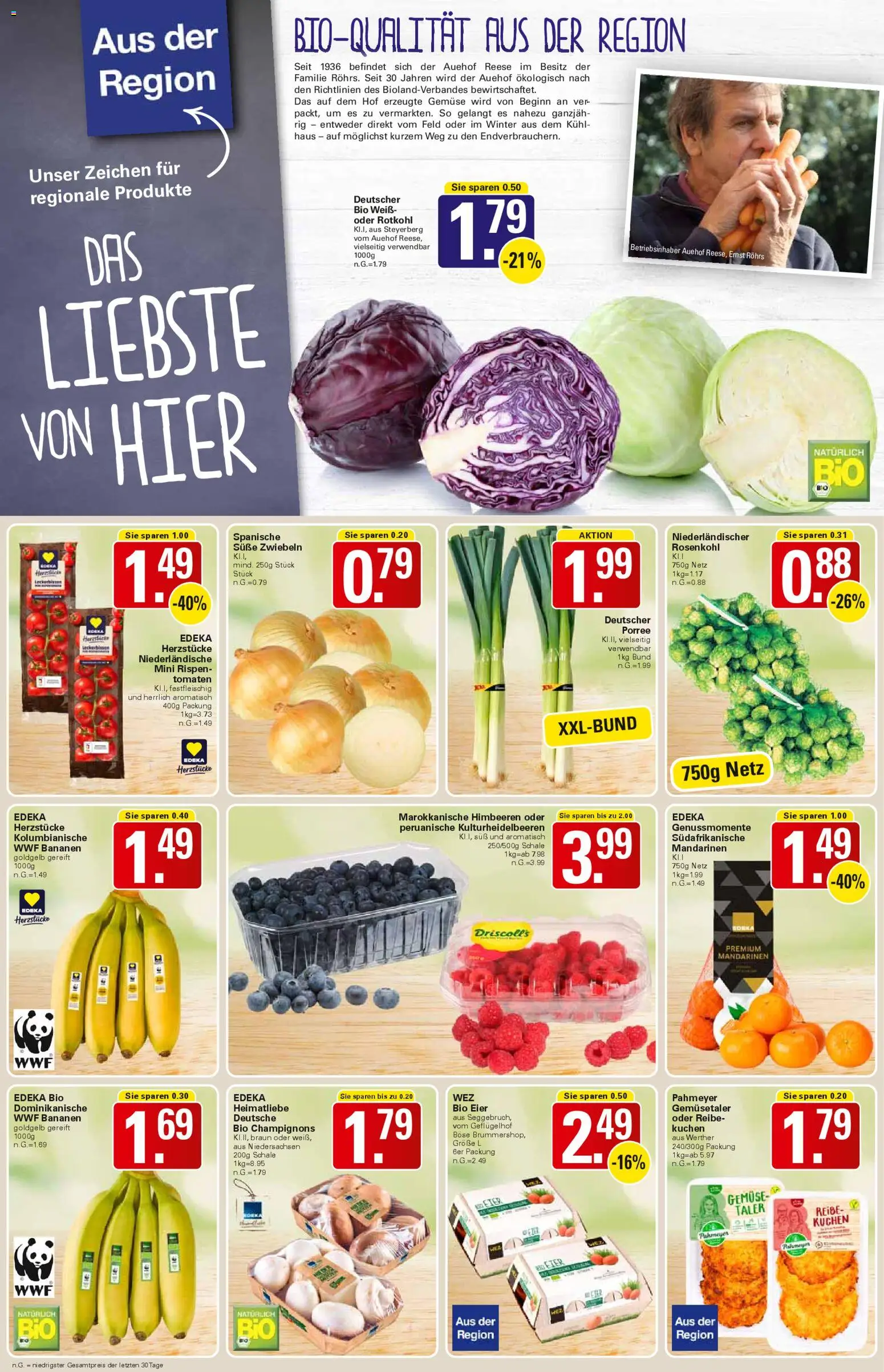 WEZ Prospekt – gültig ab 27.10.2025 | Seite: 2 | Produkte: Rotkohl, Bananen, Champignons, Kuchen