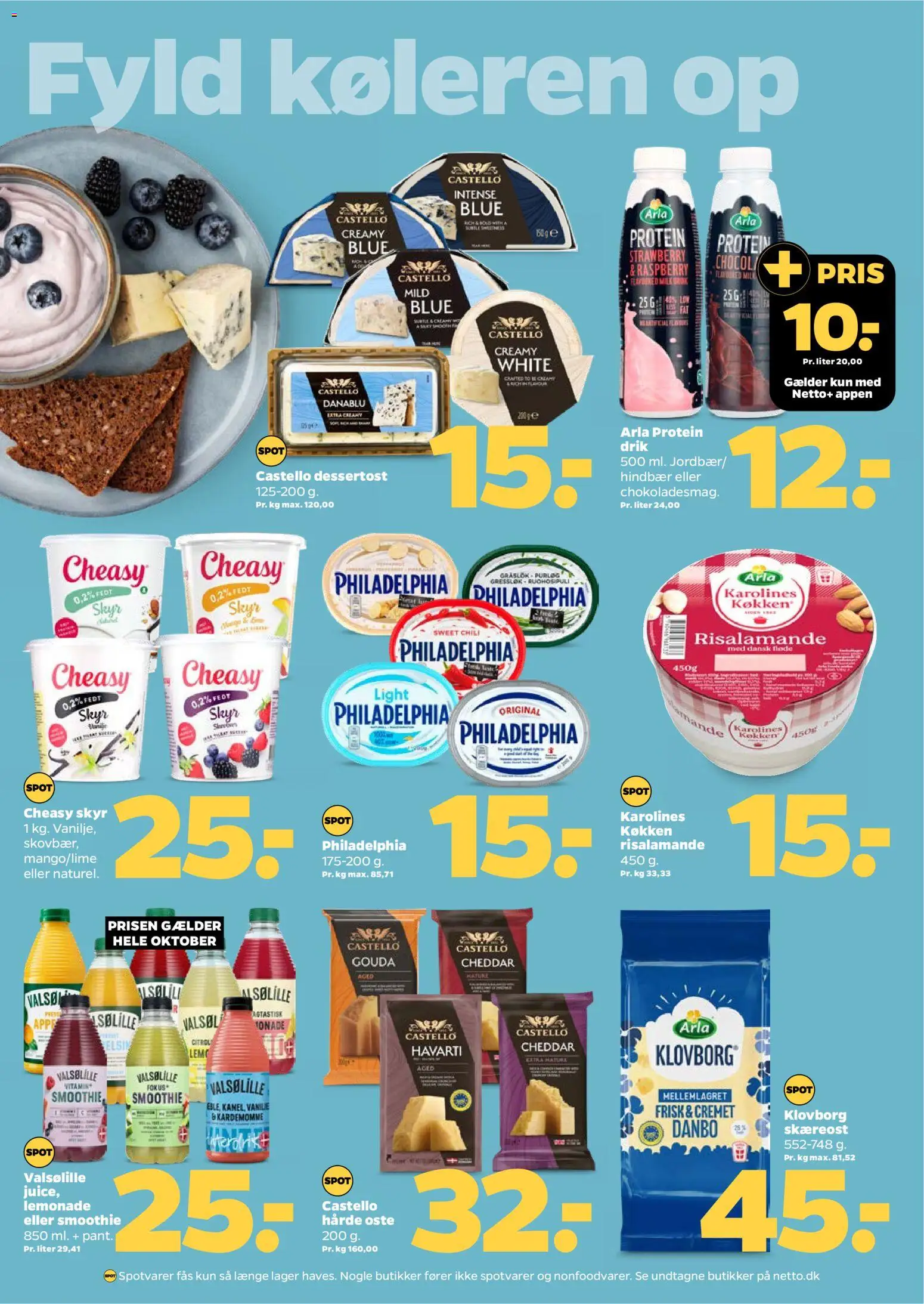 Netto tilbudsavis – gyldig fra 25.10.2025 | Side: 18 | Produkter: Cheddar, Risalamande, Jordbær, Smoothie