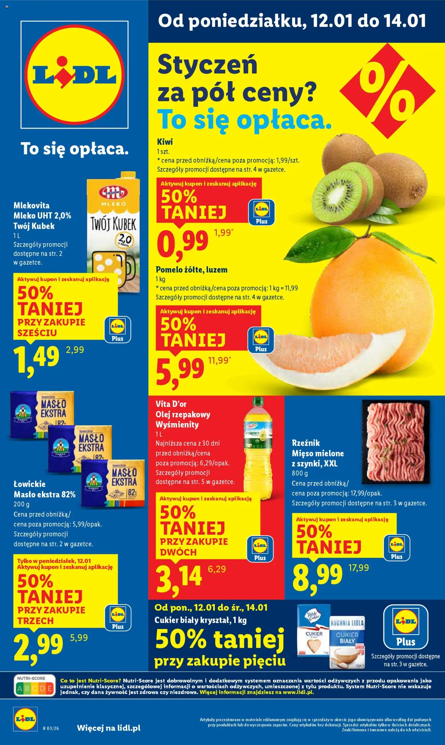 Lidl Gazetka od 12.01.2026 | Strona: 1 | Produkty: Cukier biały, Mleko, Olej, Cukier
