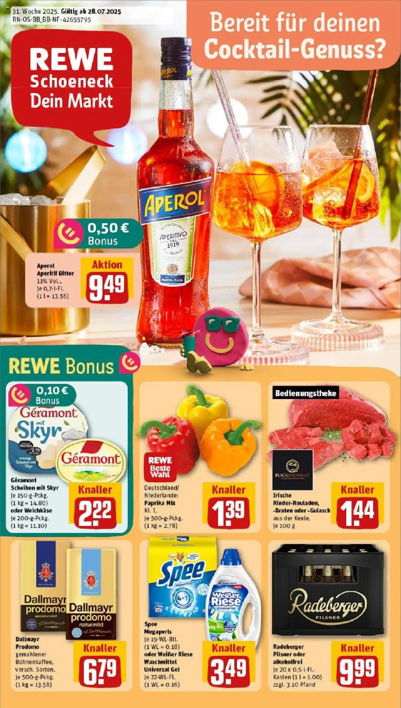 Rewe prospekt Berlin / Französisch Buchholz	 - gültig ab dem 27.07.2025 | Seite: 1 | Produkte: Geramont, Spee, Gulasch, Aperol