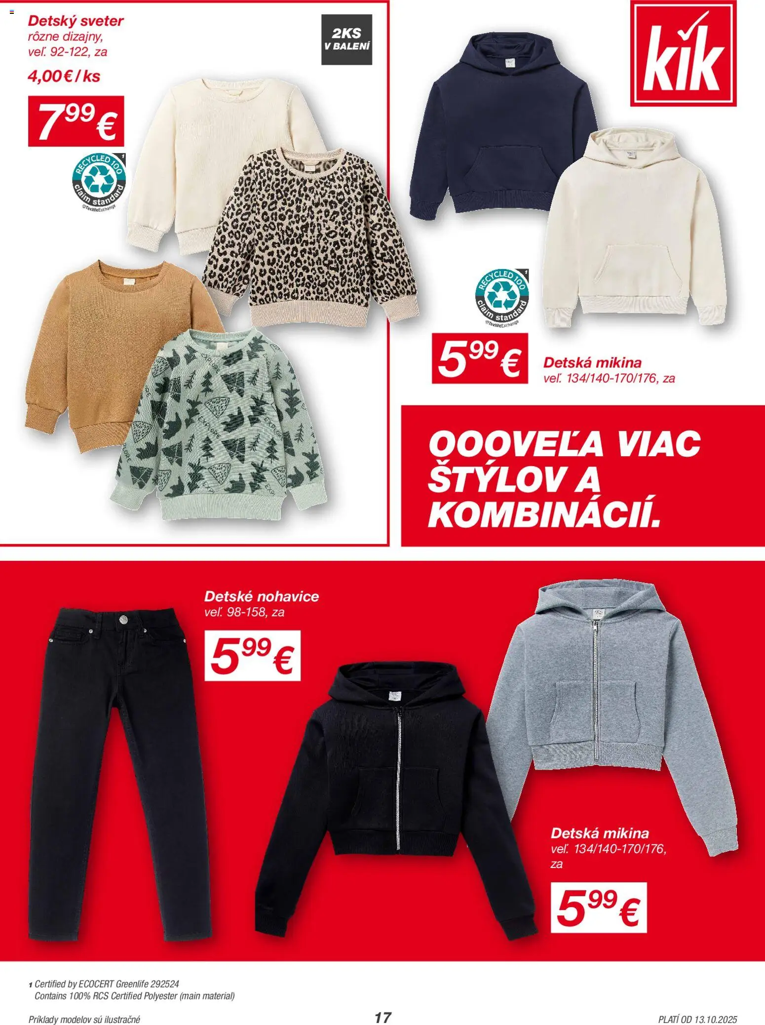 Nové Kik akcie – leták je platný od 13.10.2025 | Strana: 17 | Produkty: Sveter, Mikina, Nohavice
