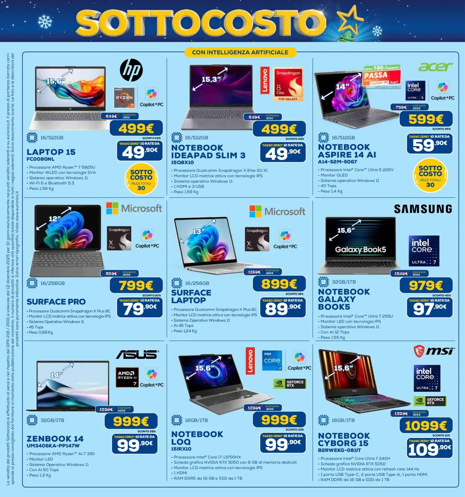 Volantino Euronics del 12.12.2025 | Pagina: 13 | Prodotti: Monitor, Notebook, PC, Samsung
