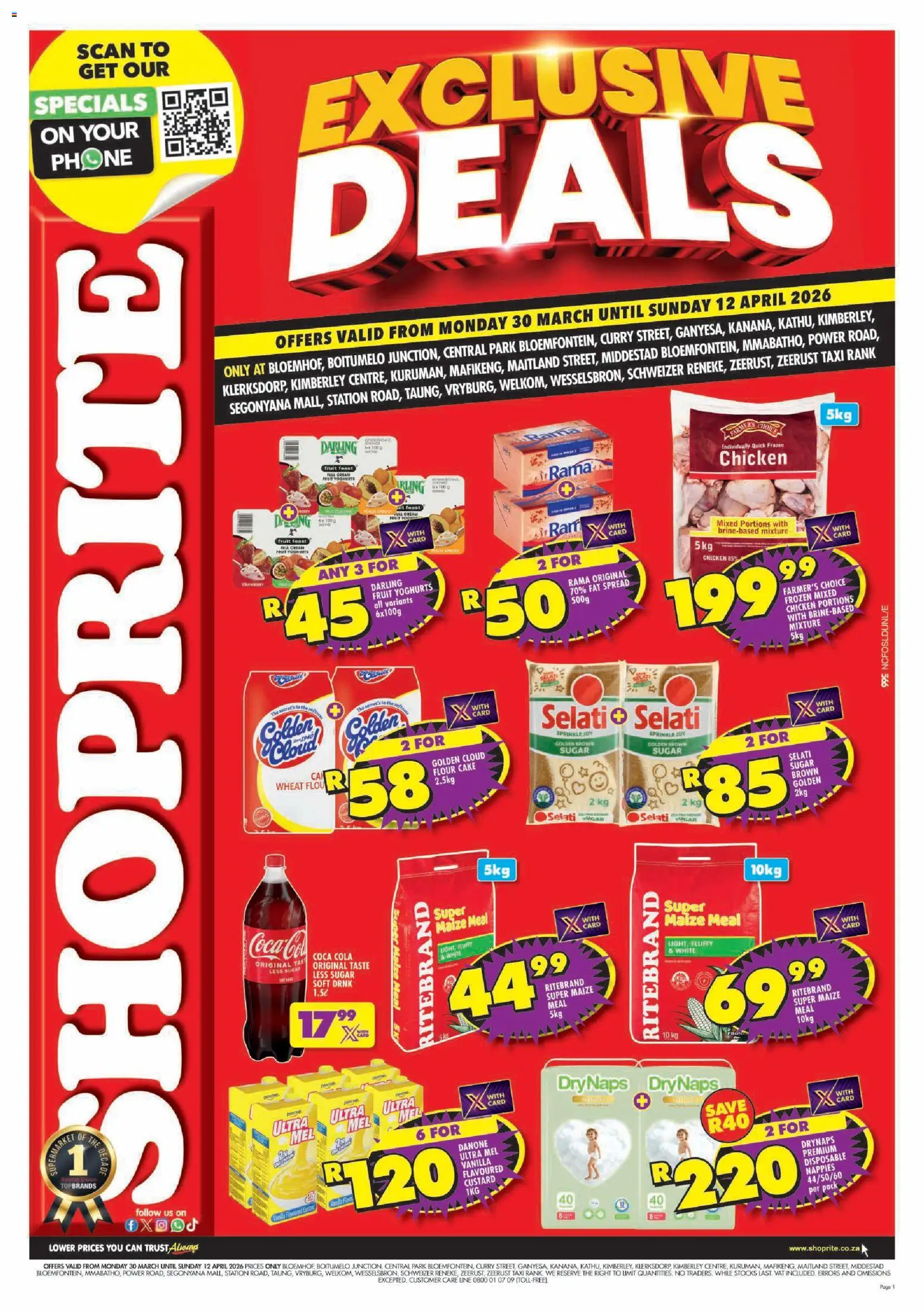 New Shoprite catalogue – valid from 30.03.2026 | Page: 1 | Products: Custard, Cream, Fat spread, Nappies