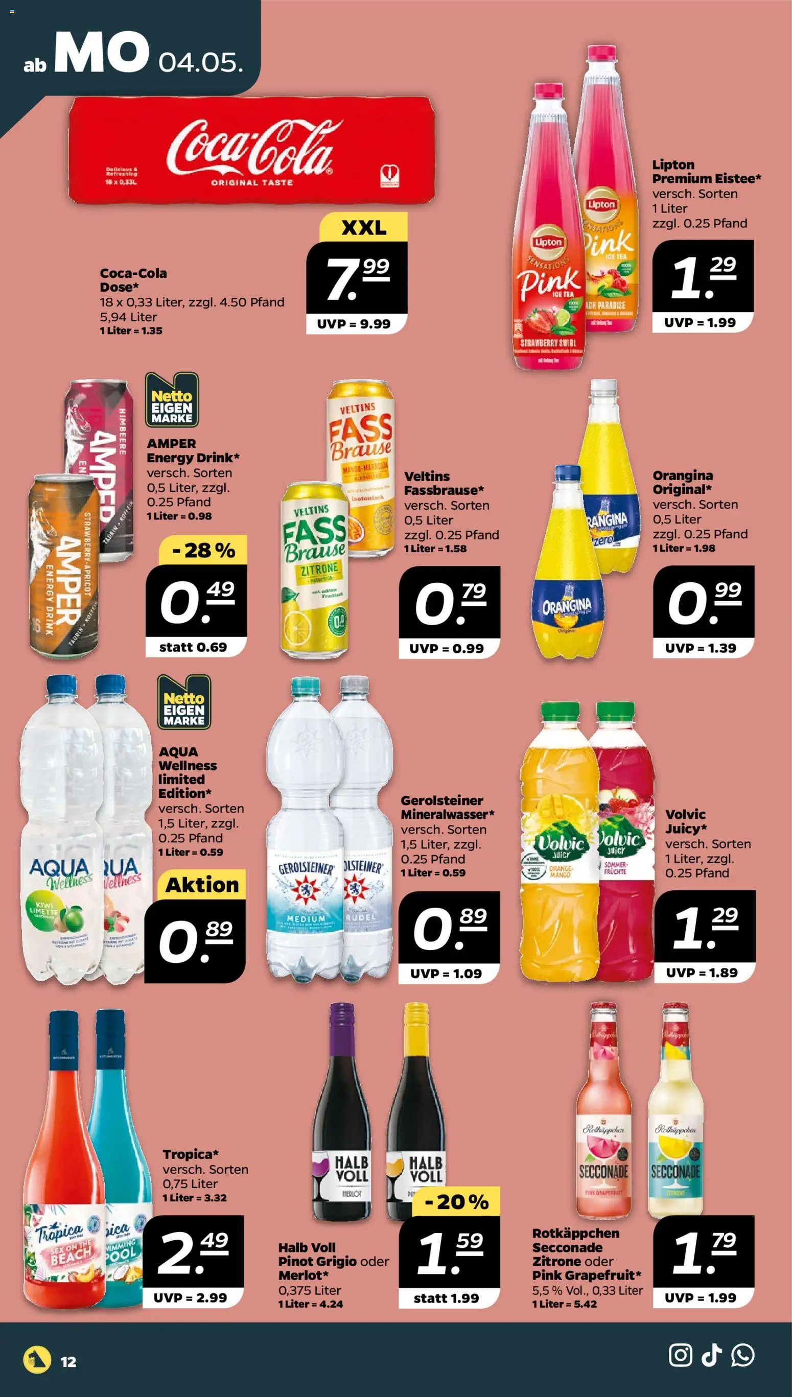 Netto Prospekt 	 – gültig ab 04.05.2026 | Seite: 12 | Produkte: Grapefruit, Mango, Volvic, Veltins