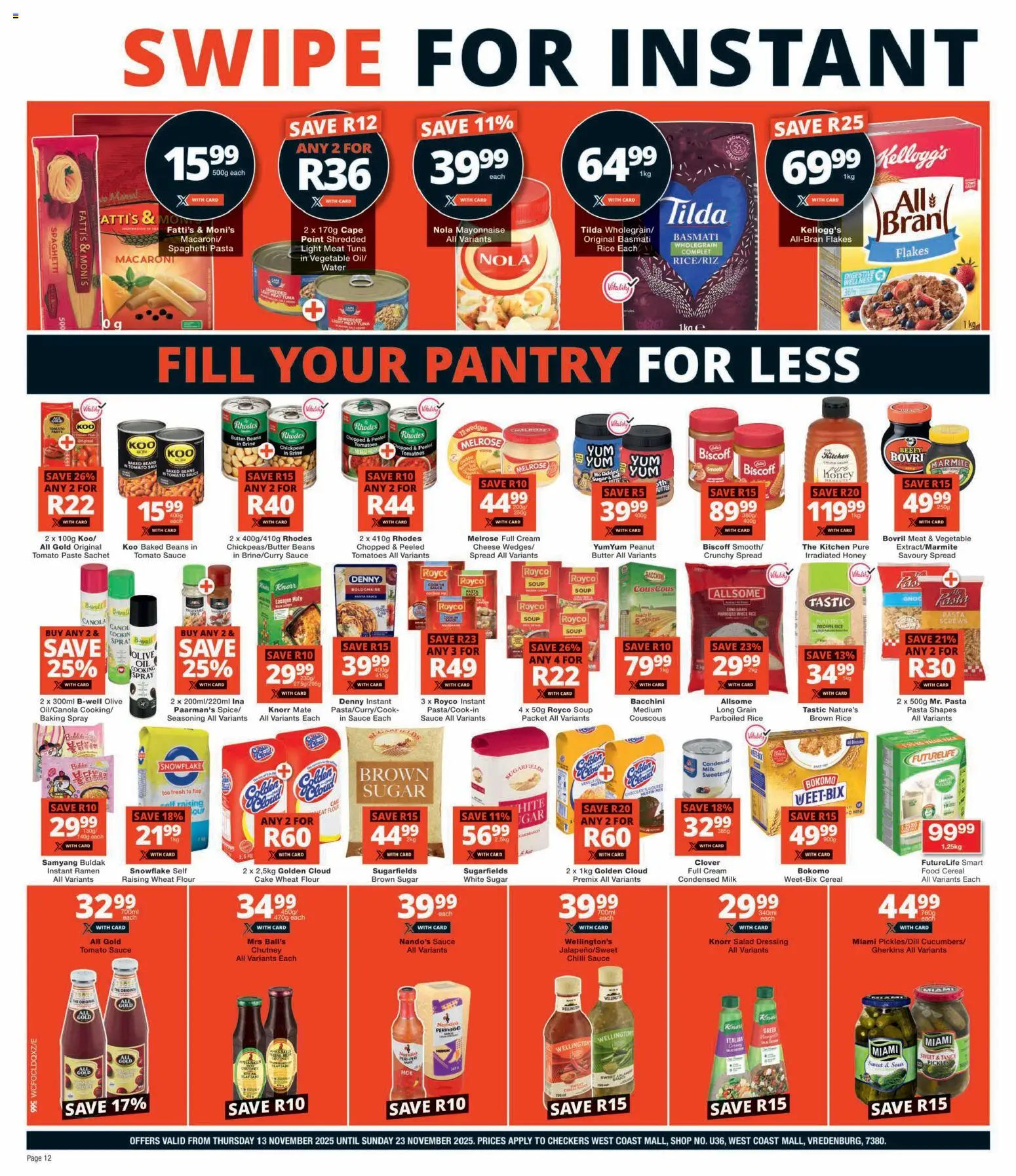 New Checkers catalogue – valid from 13.11.2025 | Page: 12 | Products: Cake, Condensed milk, Rice, Dressing
